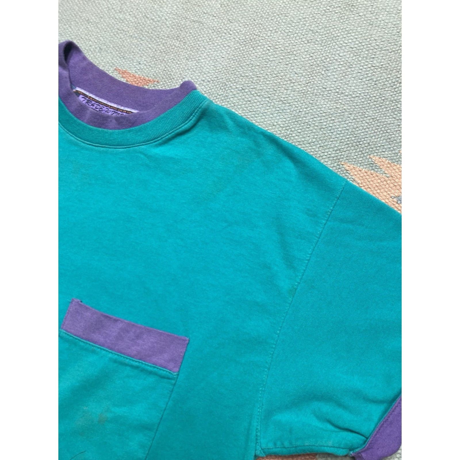Altea VINTAGE 80s 90s Tradewinds T-Shirt Pocket Teal Purple Stained Boxy Large Men L Size US L / EU 52-54 / 3 - 5 Thumbnail