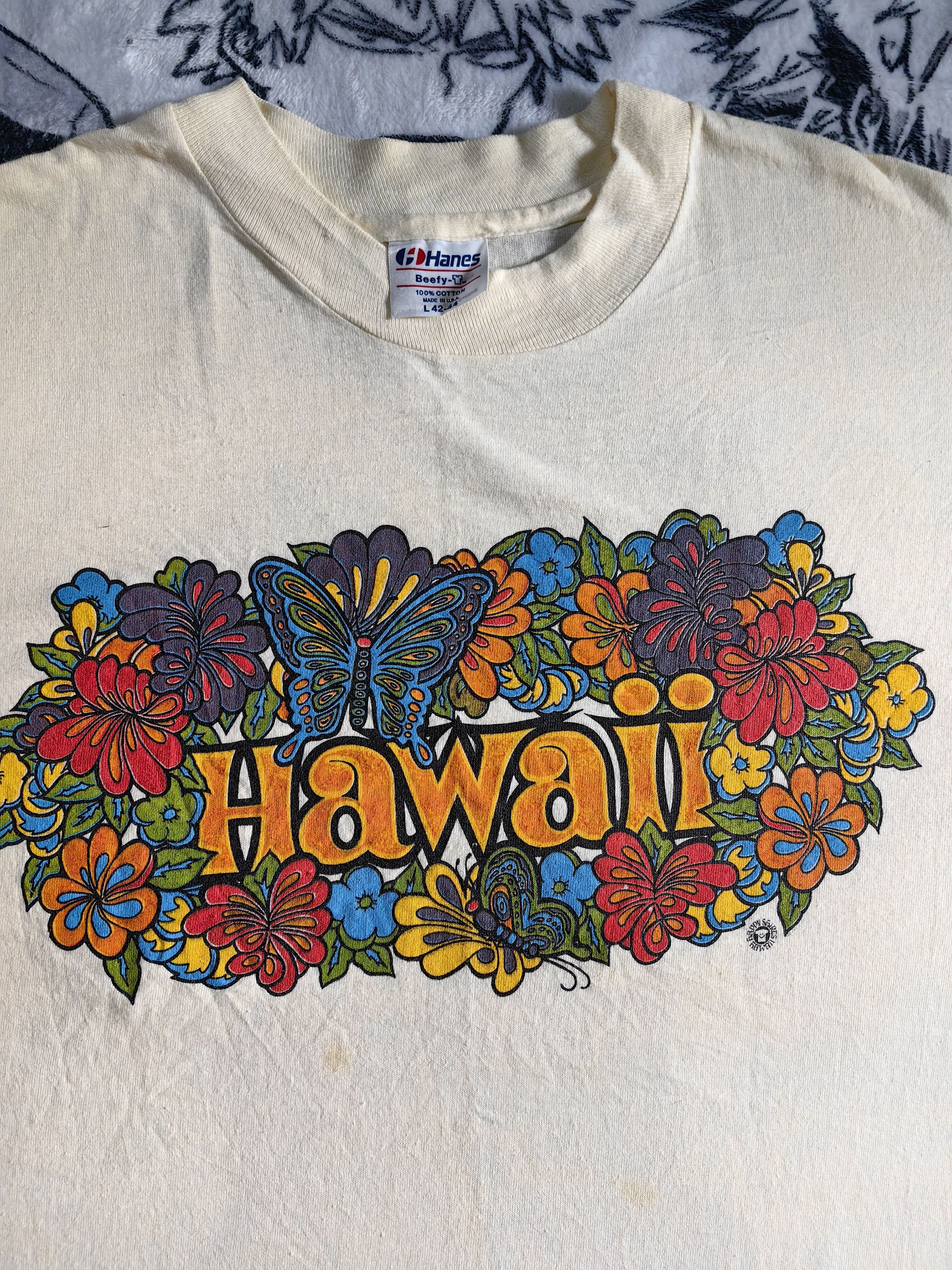Hanes Vintage early 80's Hanes Beefies Hawaii Flower Power (Rare) Size US L / EU 52-54 / 3 - 10 Thumbnail