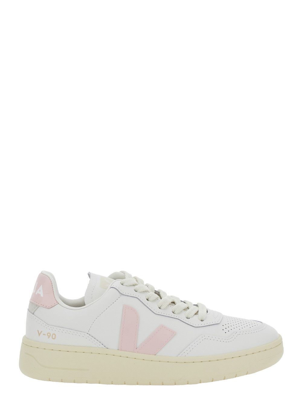Veja 'V90' White Sneaker with Side Logo and Perforated Toe in Leather Unisex Size US 8 / IT 38 - 1 Thumbnail