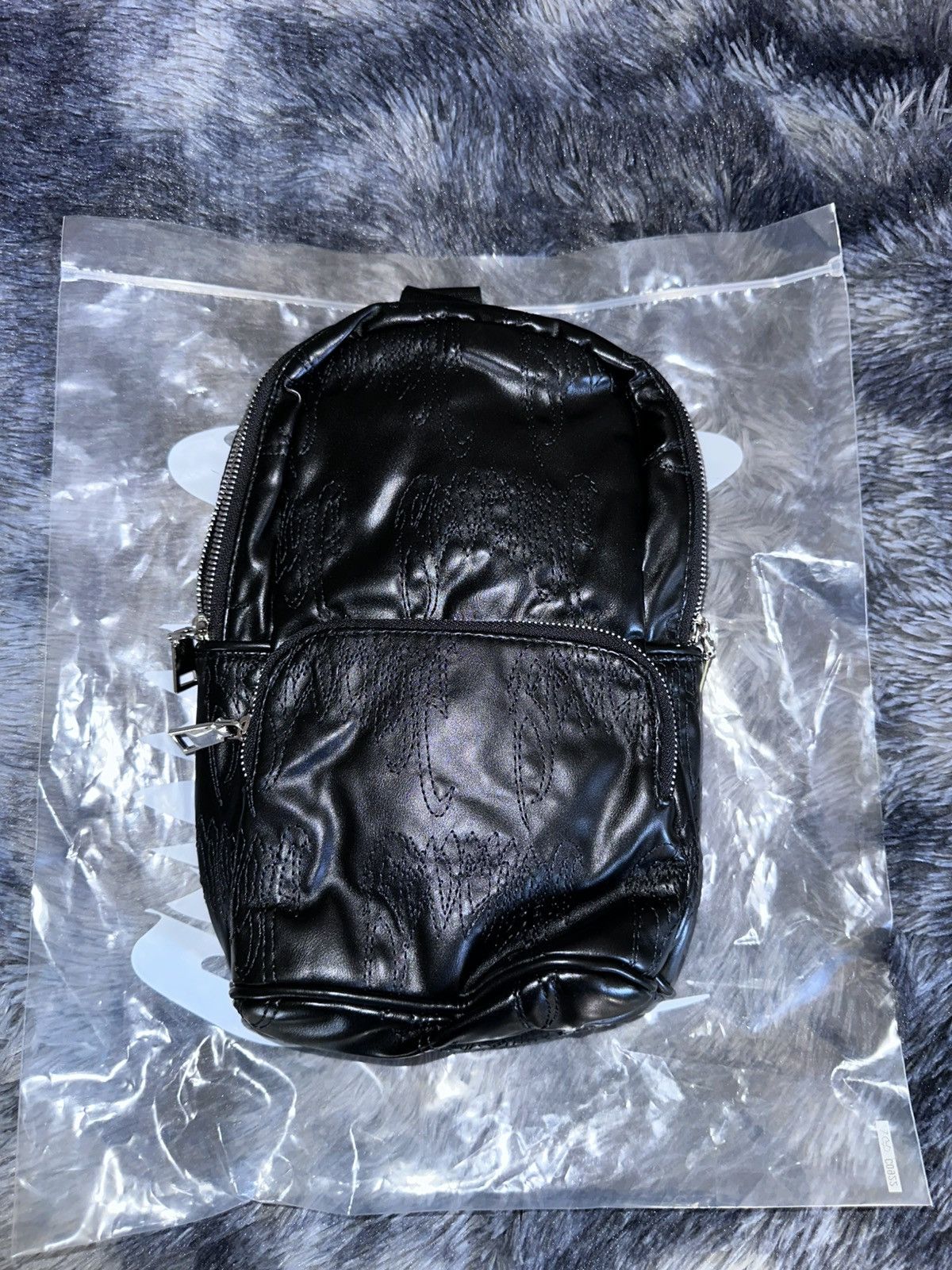Revenge All Over Logo Stitch Sling Crossbody Shoulder Bag in Black, Men's