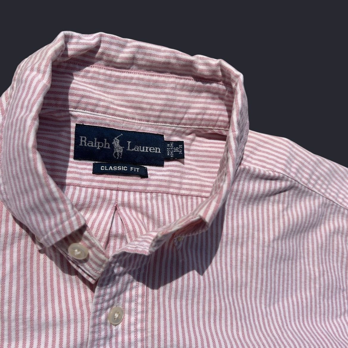 Ralph Lauren × Vintage VTG 90s Ralph Lauren Men's 16 Pink/White Pinstripe 34/35 Size US XL / EU 56 / 4 - 4 Thumbnail