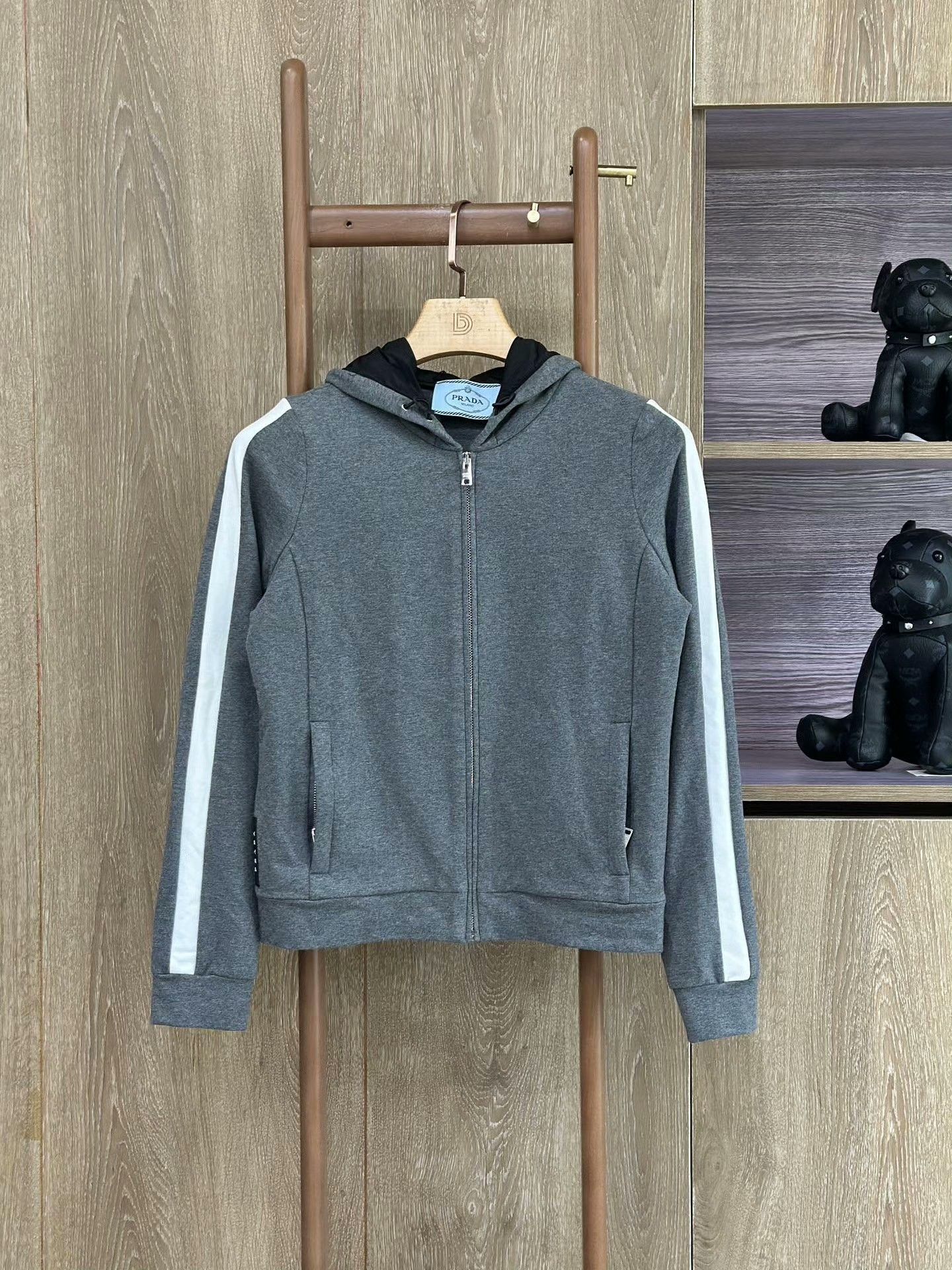 Prada Prada Gray Hooded Sweatshirt Jacket Size L / US 10 / IT 46 - 1 Thumbnail