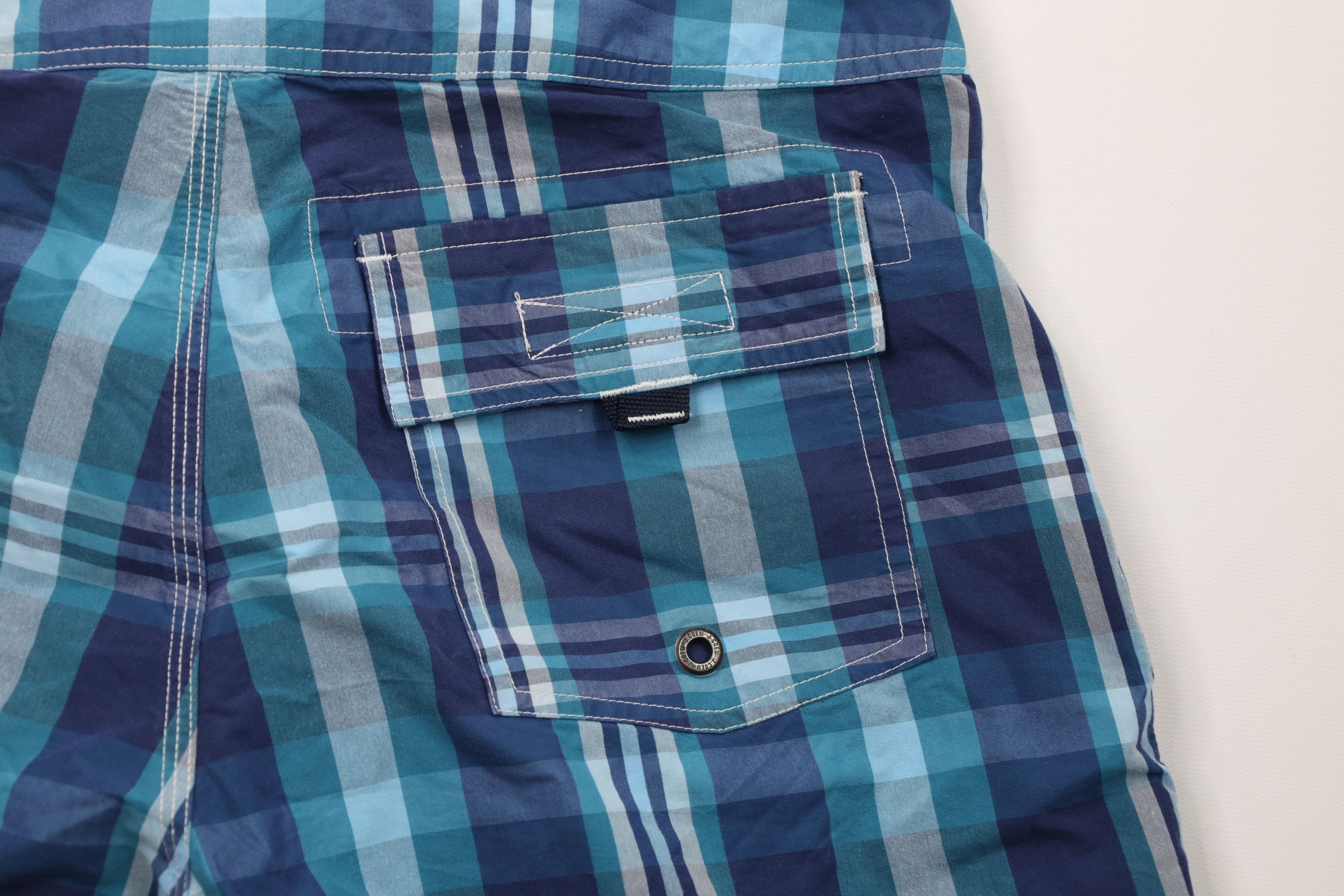 J.Crew J Crew Swimming Board Shorts Swim Trunks Blue Plaid Cotton Size US 31 - 9 Thumbnail