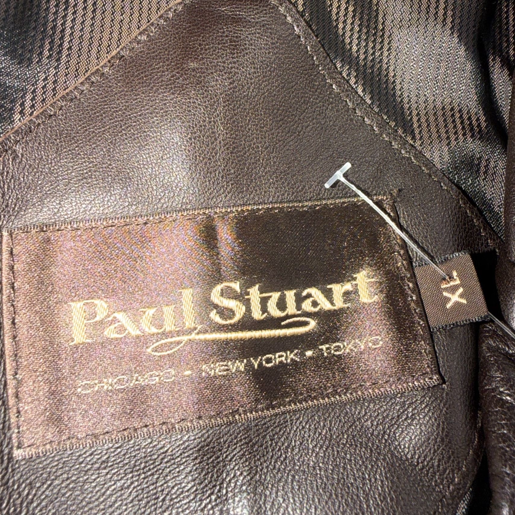 Paul Stuart VINTAGE Paul Stuart Brown Leather Blazer Jacket XL Classic Mid-Length Casual 80s Mens Size 46R - 7 Thumbnail