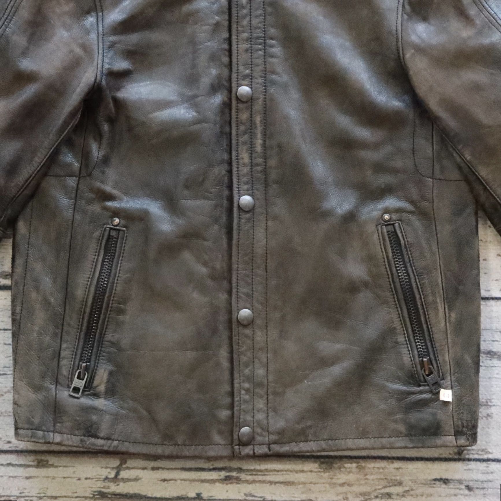 Gap VINTAGE Gap Leather Cafe Racer Motorcycle Jacket Men S Black Distressed Size US S / EU 44-46 / 1 - 3 Thumbnail