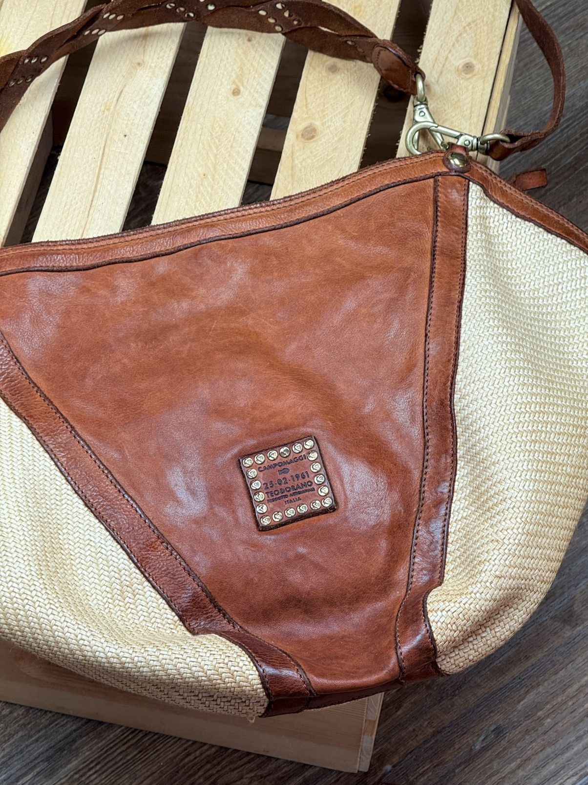 Campomaggi Campomaggi Anna Brown Leather Woven Handbag Crossbody Size ONE SIZE - 8 Thumbnail