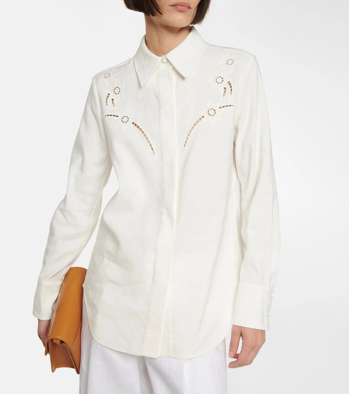 Chloe o1y0825 Lace Shirt in Ivory Size L / US 10 / IT 46 - 3 Thumbnail