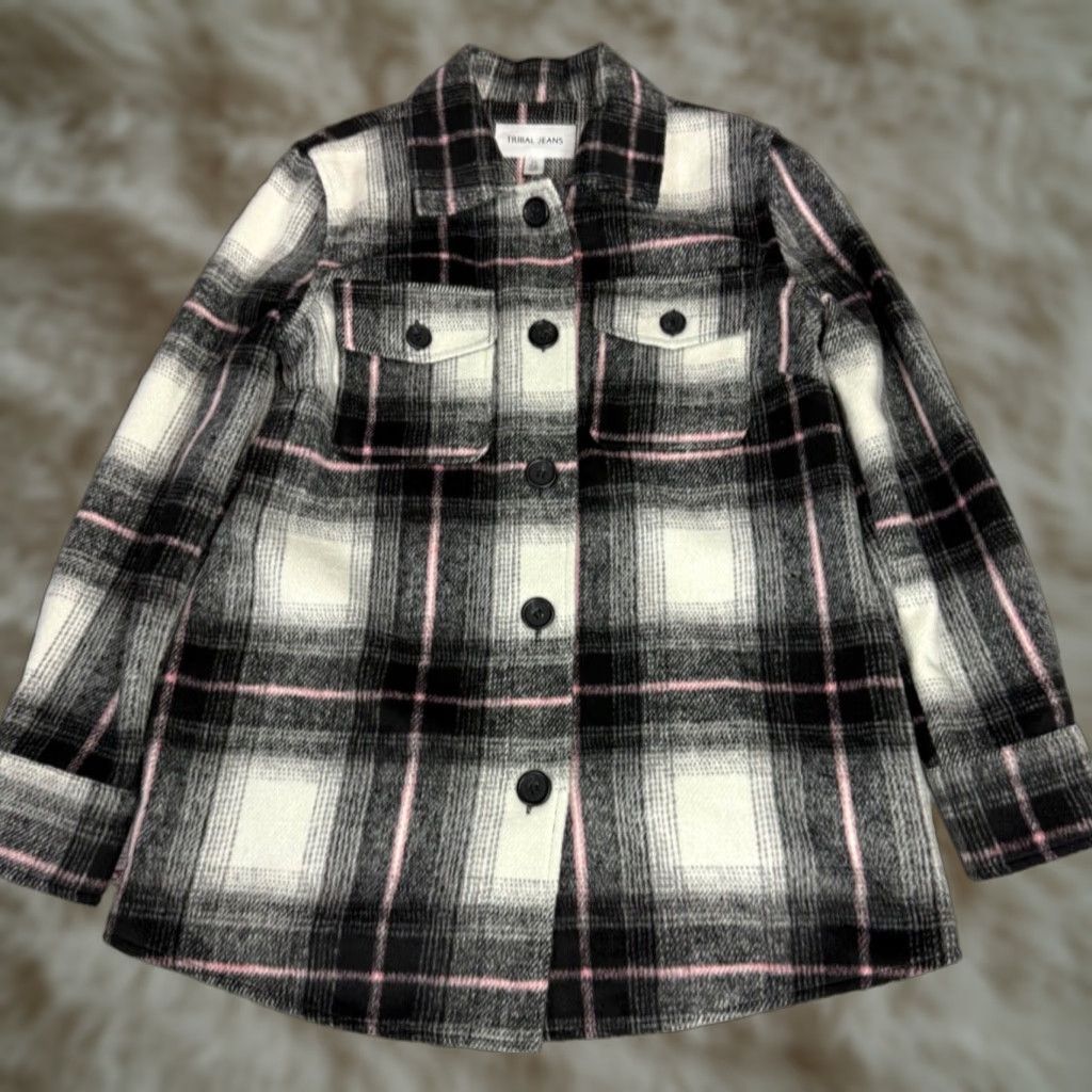 Vintage Tribal Jeans Shirt Jacket Womens Plaid Flannel Button Front Black/White Size S Size S / US 4 / IT 40 - 1 Thumbnail
