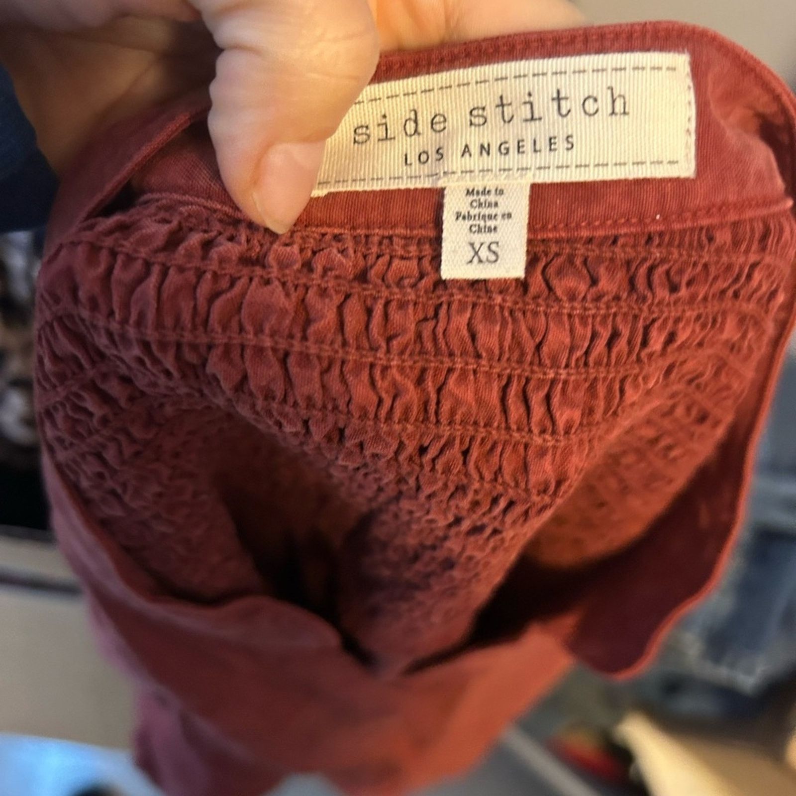 Other Side Stitch Burnt Orange Raw Hem Button-Up Smocked Shirt Size XS / US 0-2 / IT 36-38 - 4 Thumbnail