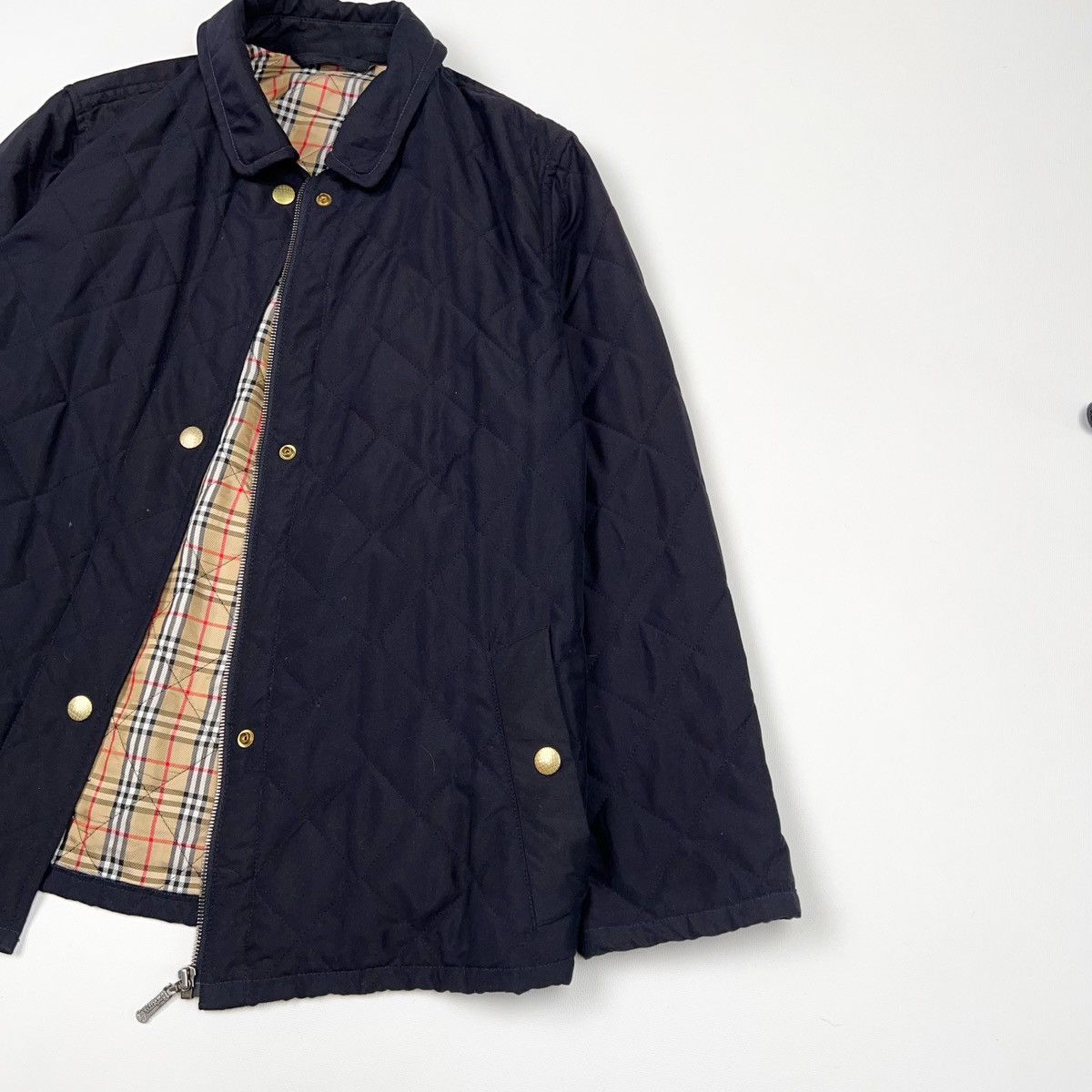 Burberry London Vintage Navy Nova Check Plaid Quilted Jacket