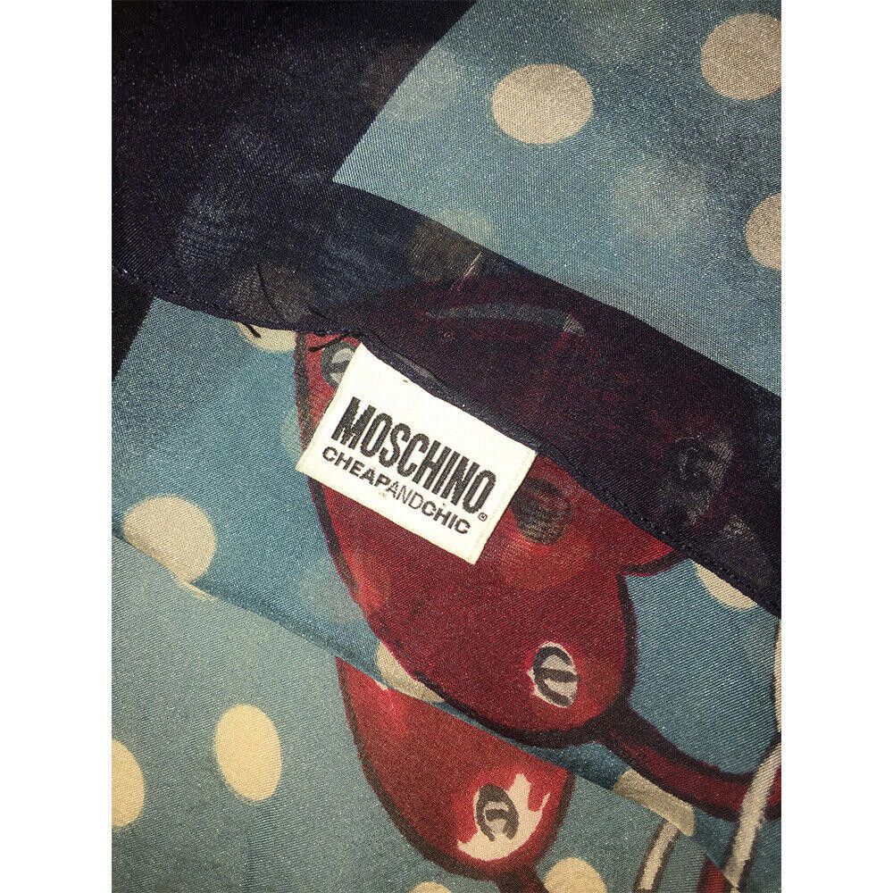 Moschino Moschino Silk Blue and White Polka Dot Scarf Lock and Key Size ONE SIZE - 7 Thumbnail
