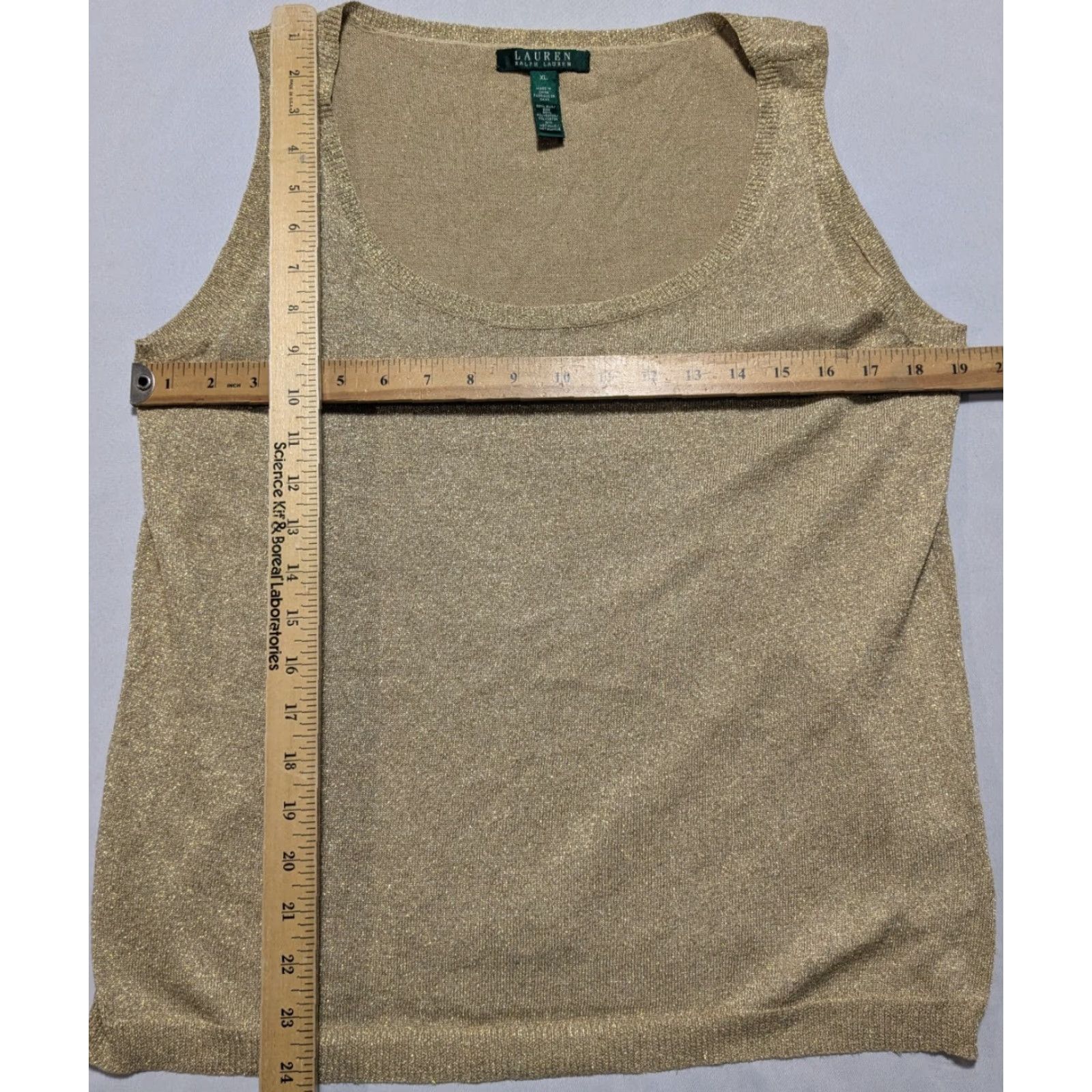 LAUREN RALPH LAUREN Gold Metallic Silk Blend Scoop Sleeveless Top - Women XL EUC main image 0