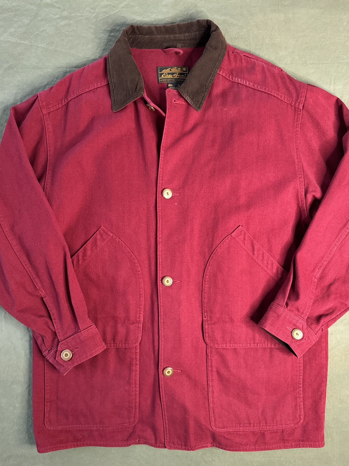 Eddie Bauer Vintage Eddie Bauer Canvas Red Chore Jacket Corduroy Collar Size US XL / EU 56 / 4 - 1 Thumbnail