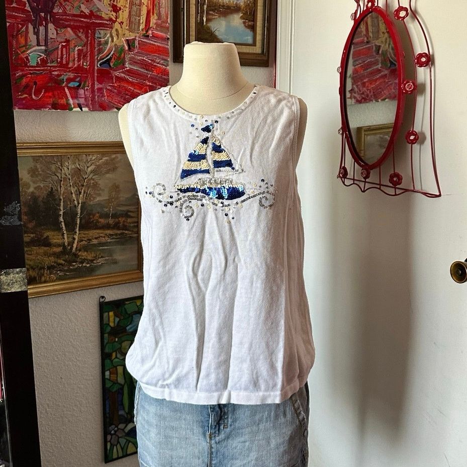 Other quacker factory sailboat sequin white tank top Size M / US 6-8 / IT 42-44 - 1 Thumbnail