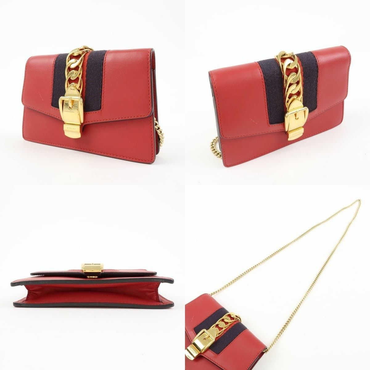 Gucci Gucci Sylvie Mini Shoulder Bag Calfskin Flap Red Size ONE SIZE - 3 Thumbnail