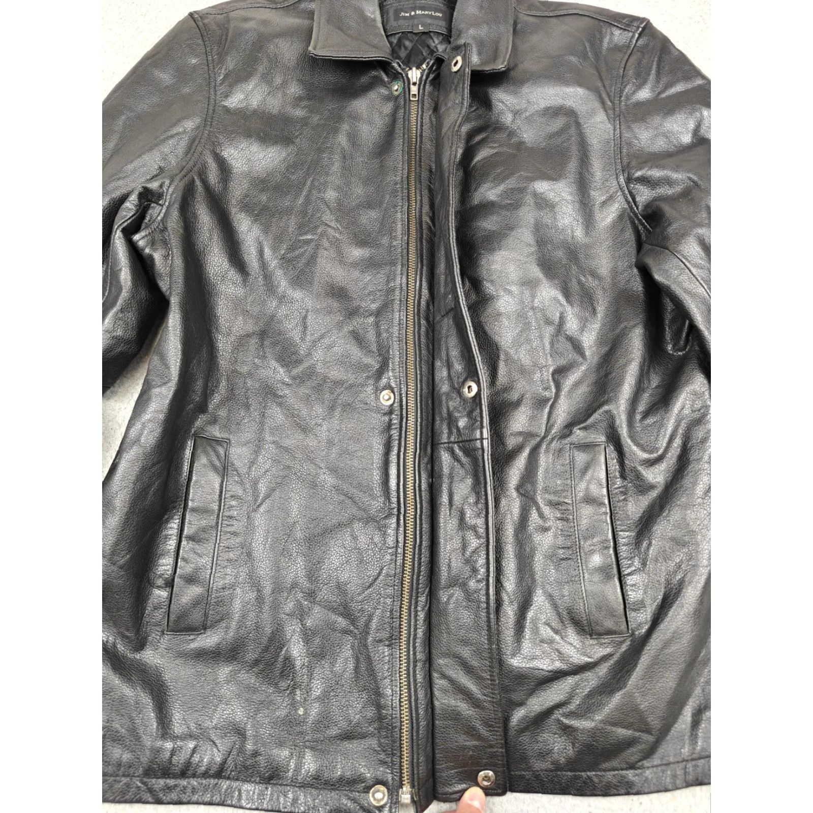 Vintage Jim & MaryLou Coat Mens Large Black Leather Mid-Length Zip Quilted Lined Pockets Size US L / EU 52-54 / 3 - 3 Thumbnail