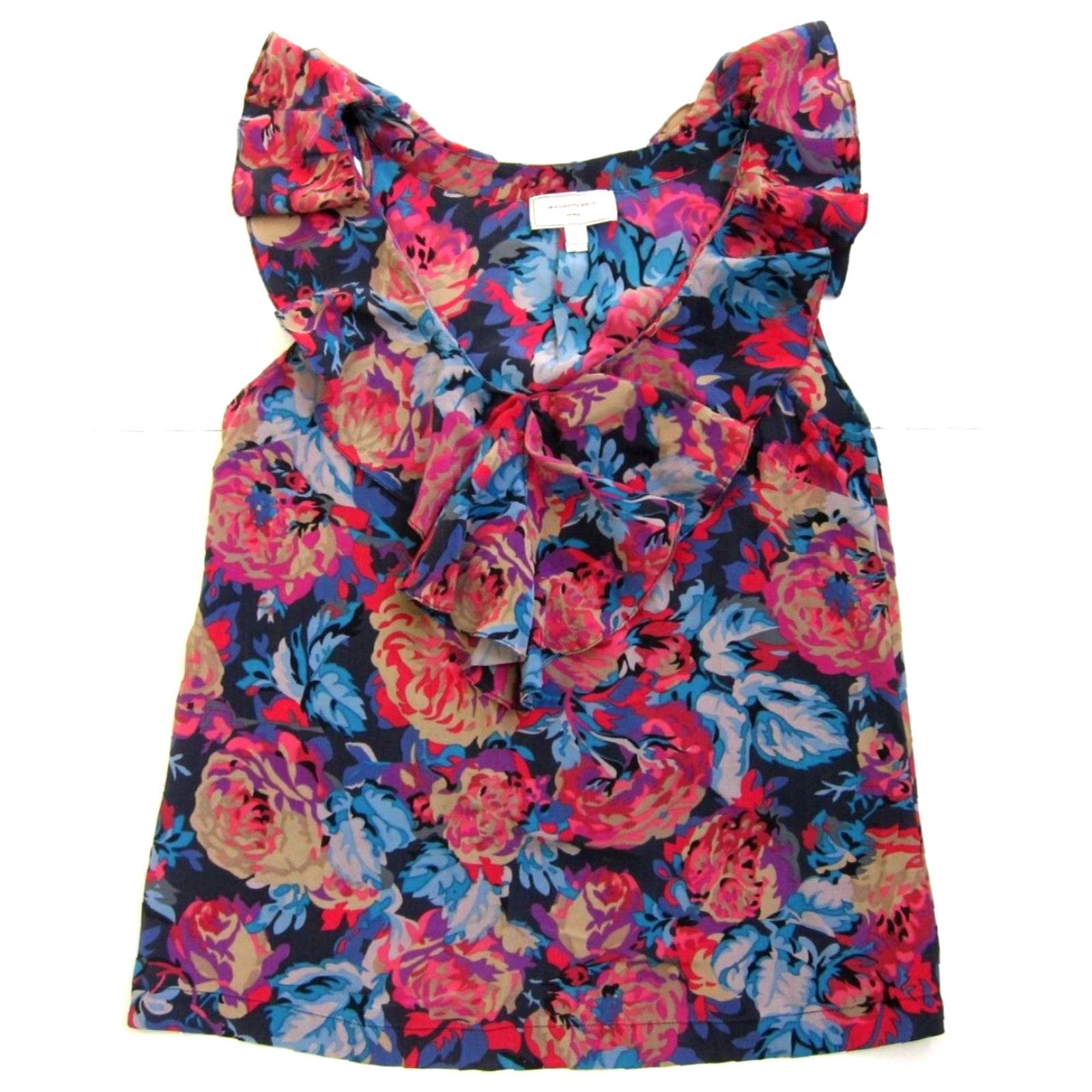 Soeur Moulinette Soeurs Athropologie 100% Silk Pink Blue Floral Cap Sleeve Blouse 0 Size XS / US 0-2 / IT 36-38 - 2 Thumbnail