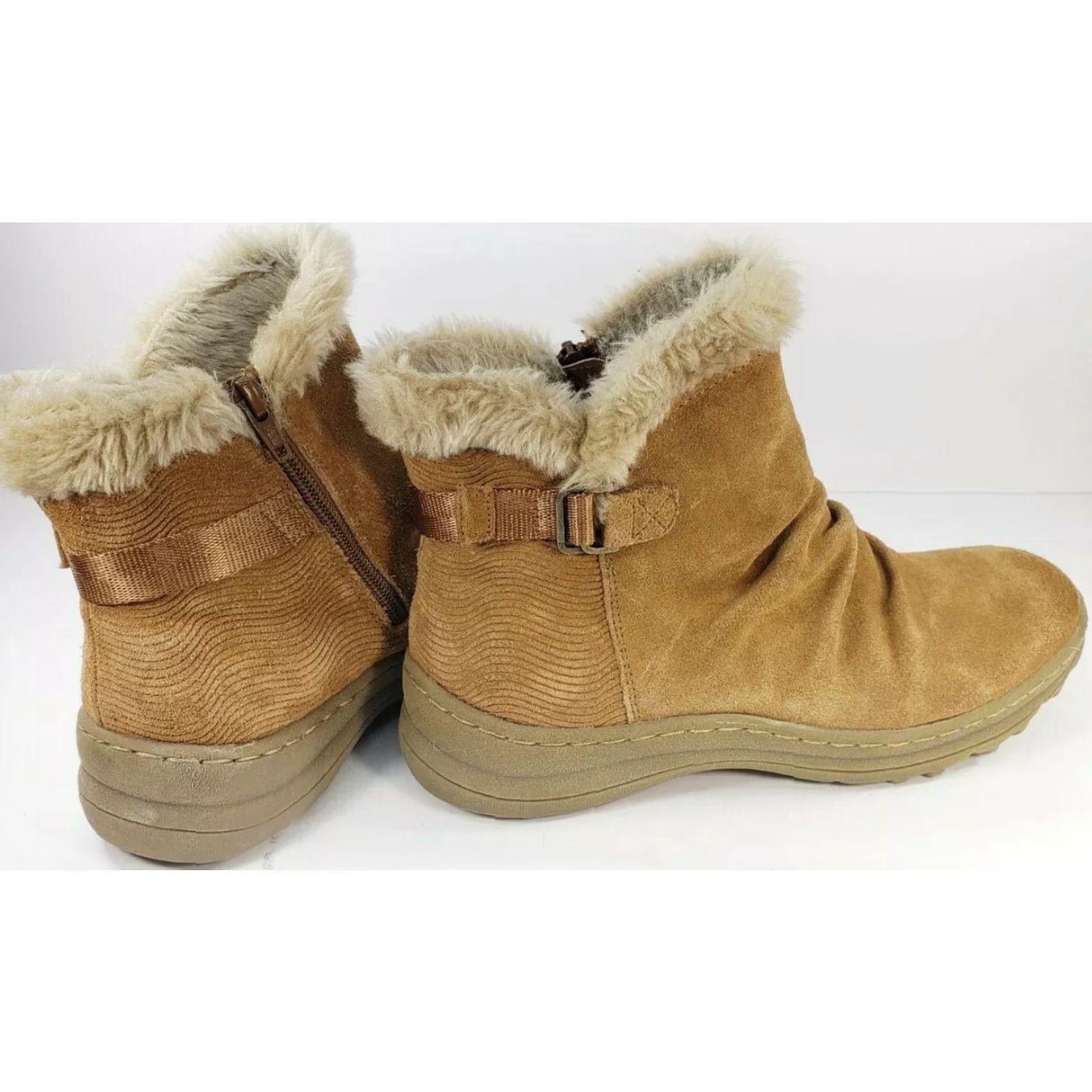 Vintage Bare Traps Avita Suede Ankle Bootie Women's Size 7.5M Tan Side Zip Faux Fur Top So Size M / US 6-8 / IT 42-44 - 4 Thumbnail