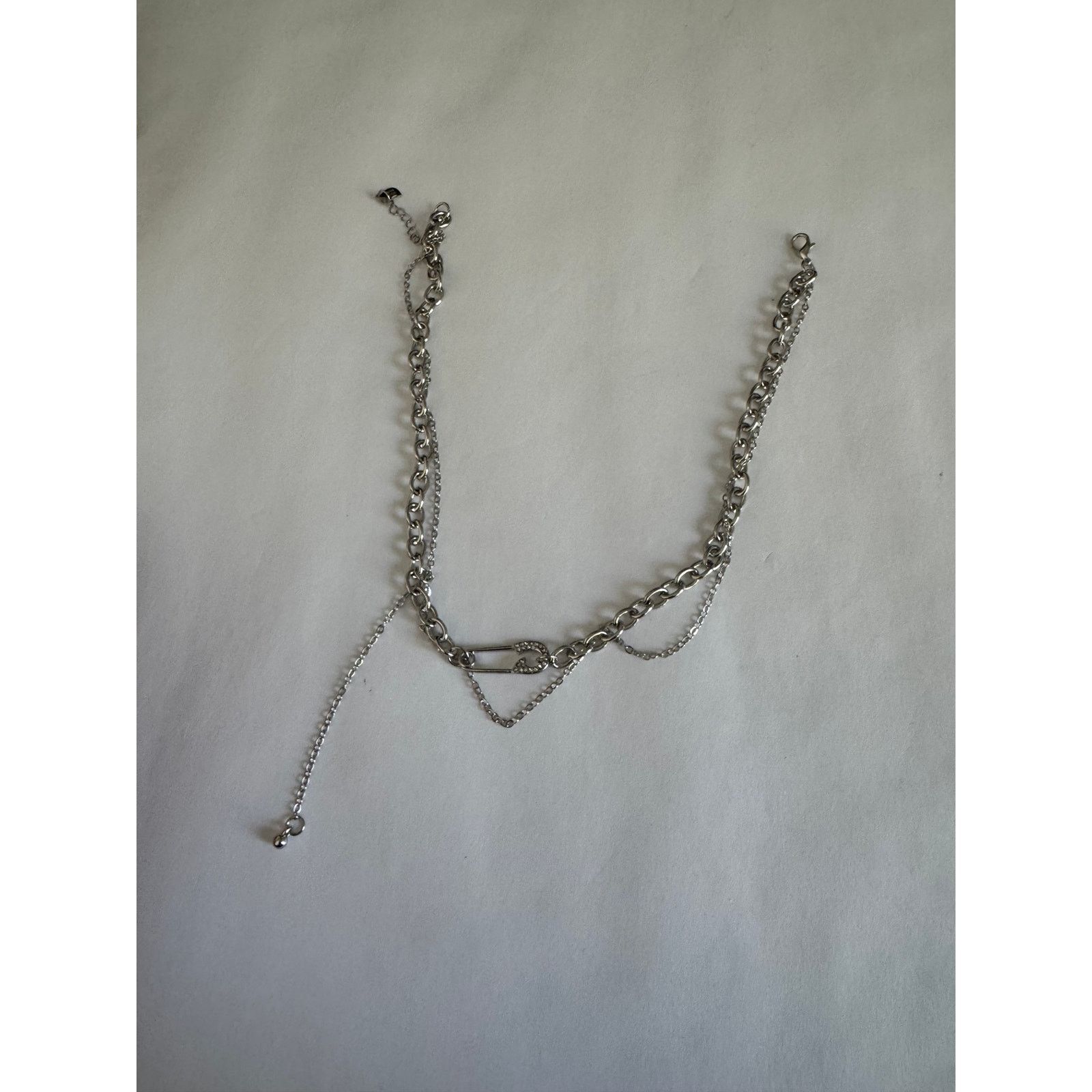 00s Japanese Safety Pin Rhinestone Necklace