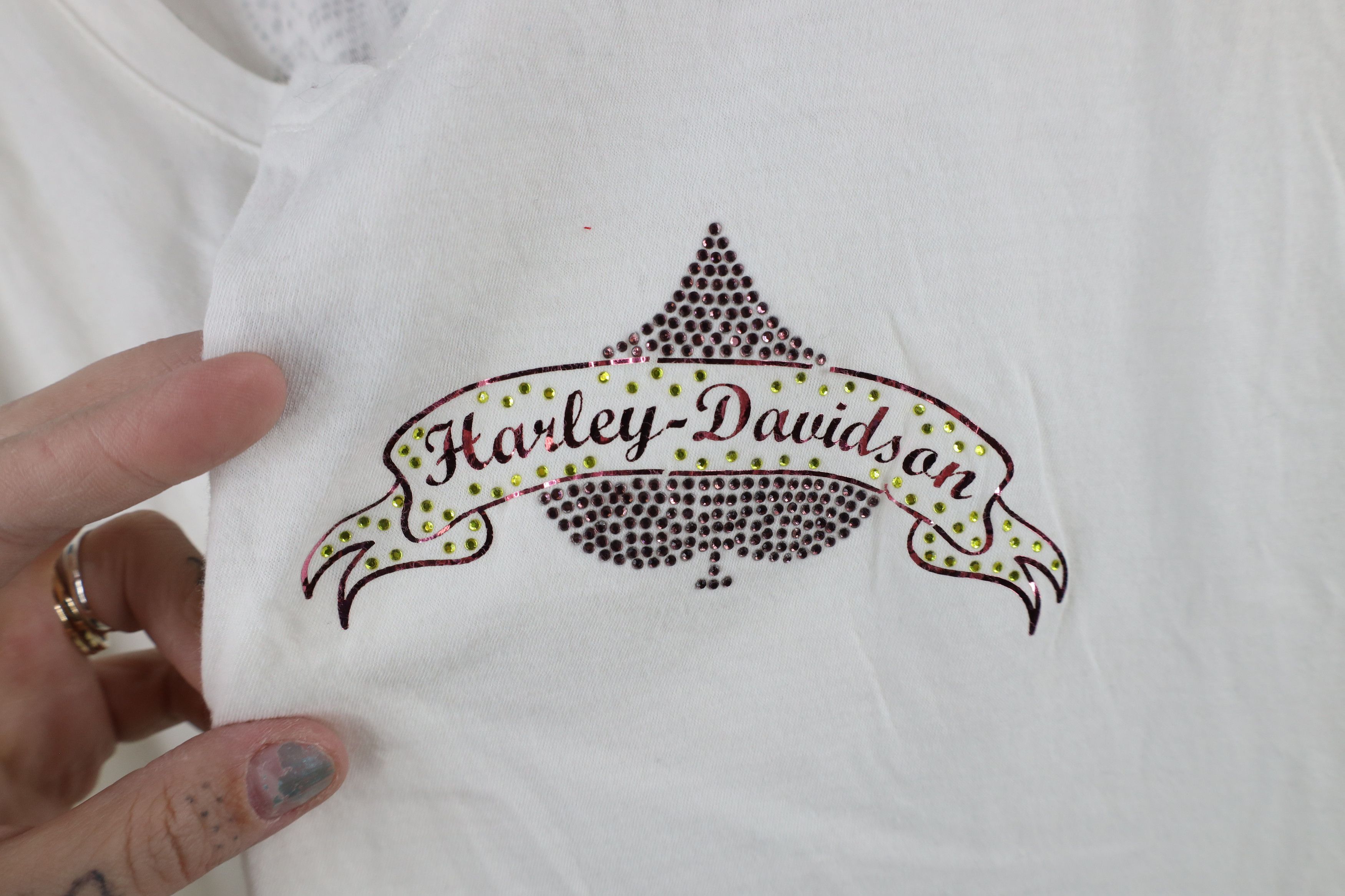 Harley Davidson × Vintage Harley Davidson Sequin Fire Flames Cherry Las Vegas T-Shirt Size XXL / US 16-18 / IT 52-54 - 4 Thumbnail