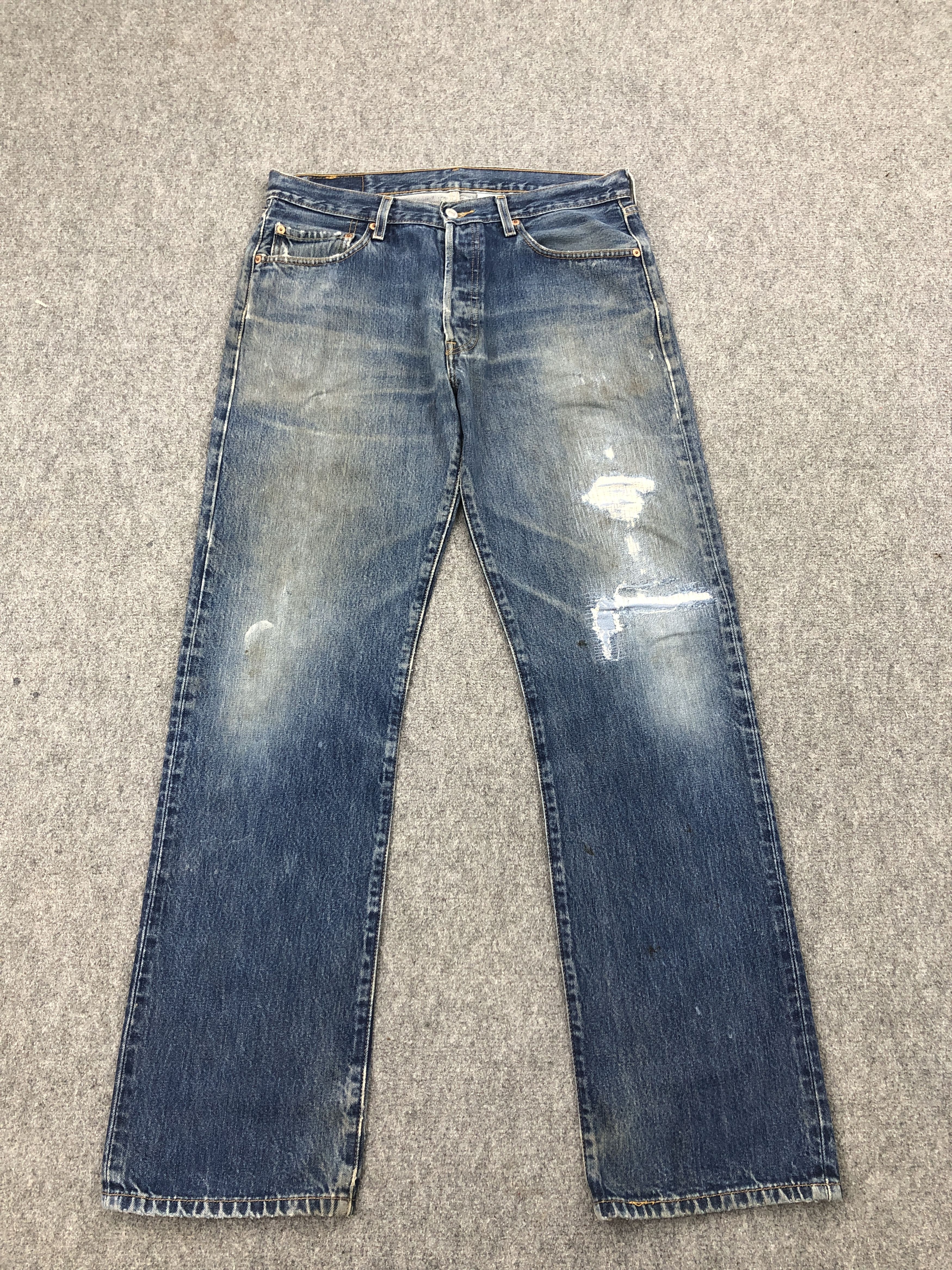Vintage Levis 501 Faded Blue Distressed Jeans