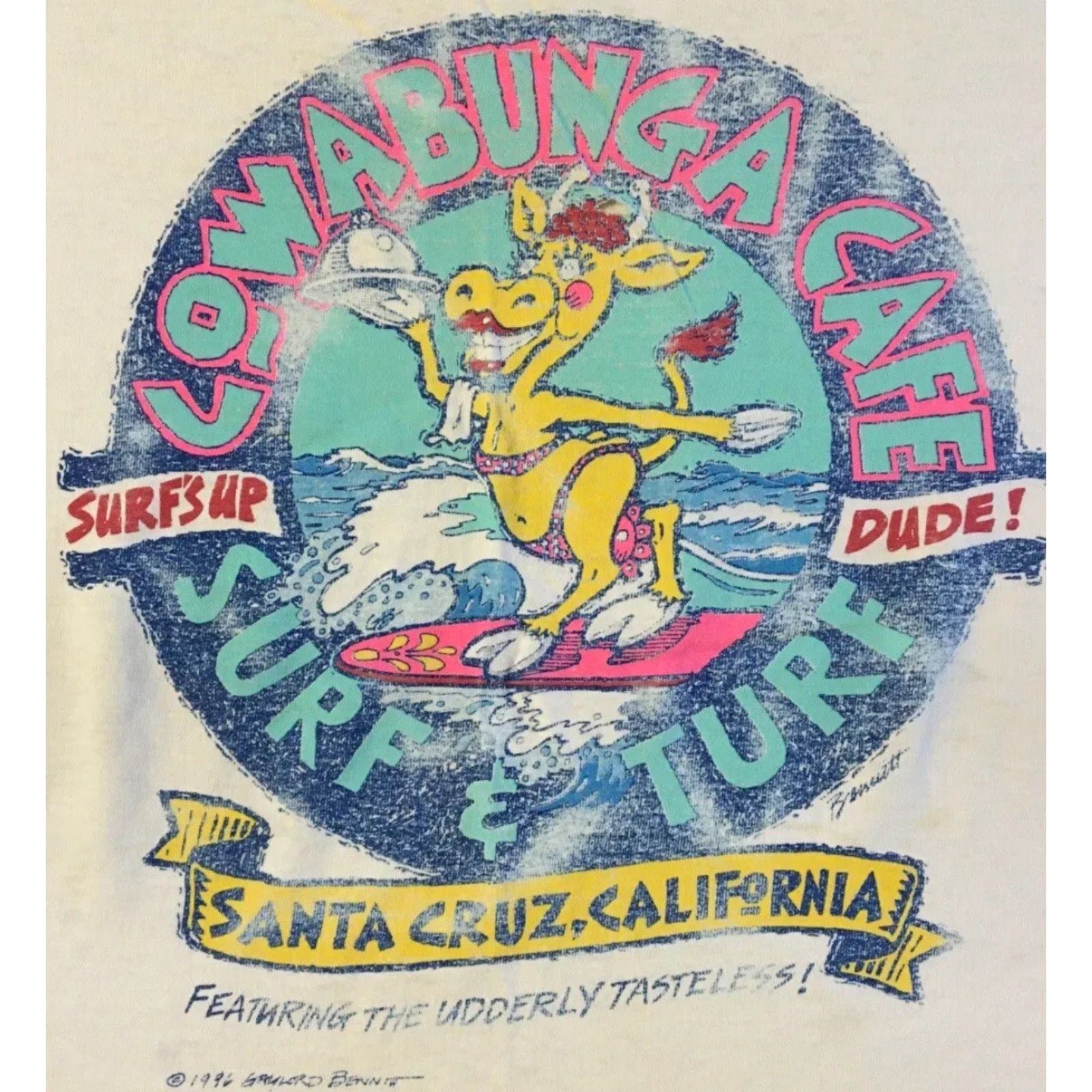 Vintage VINTAGE 90s Cowabunga Cafe Faded Distress Shirt XL White Harley Davidson Santa Cruz Graphic Tee Mens Size US XL / EU 56 / 4 - 3 Thumbnail