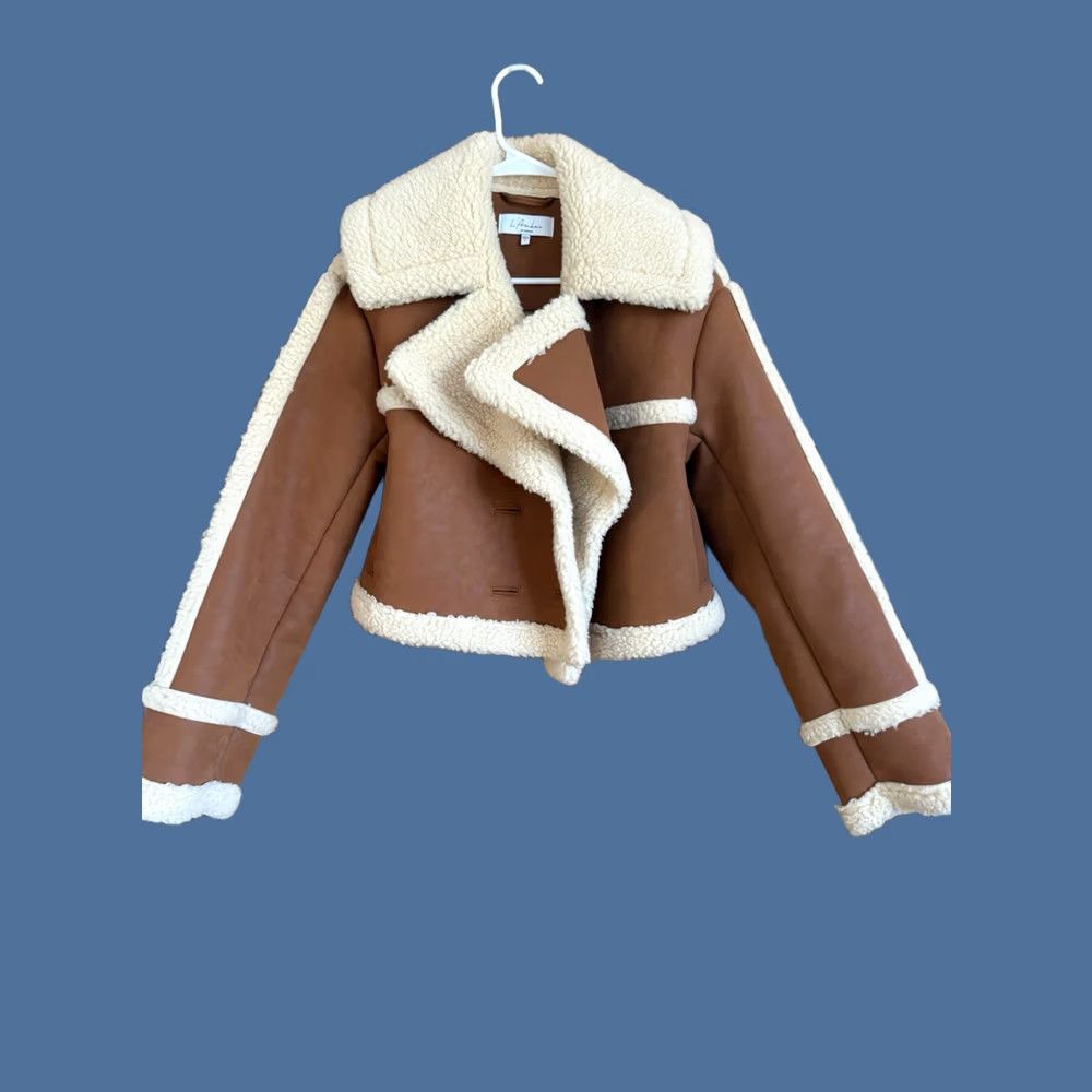 Vintage L’academie Revolve Womens Small Bomber Jacket Brown Faux Leather /Fur Cozy Cropped Size S / US 4 / IT 40 - 1 Thumbnail