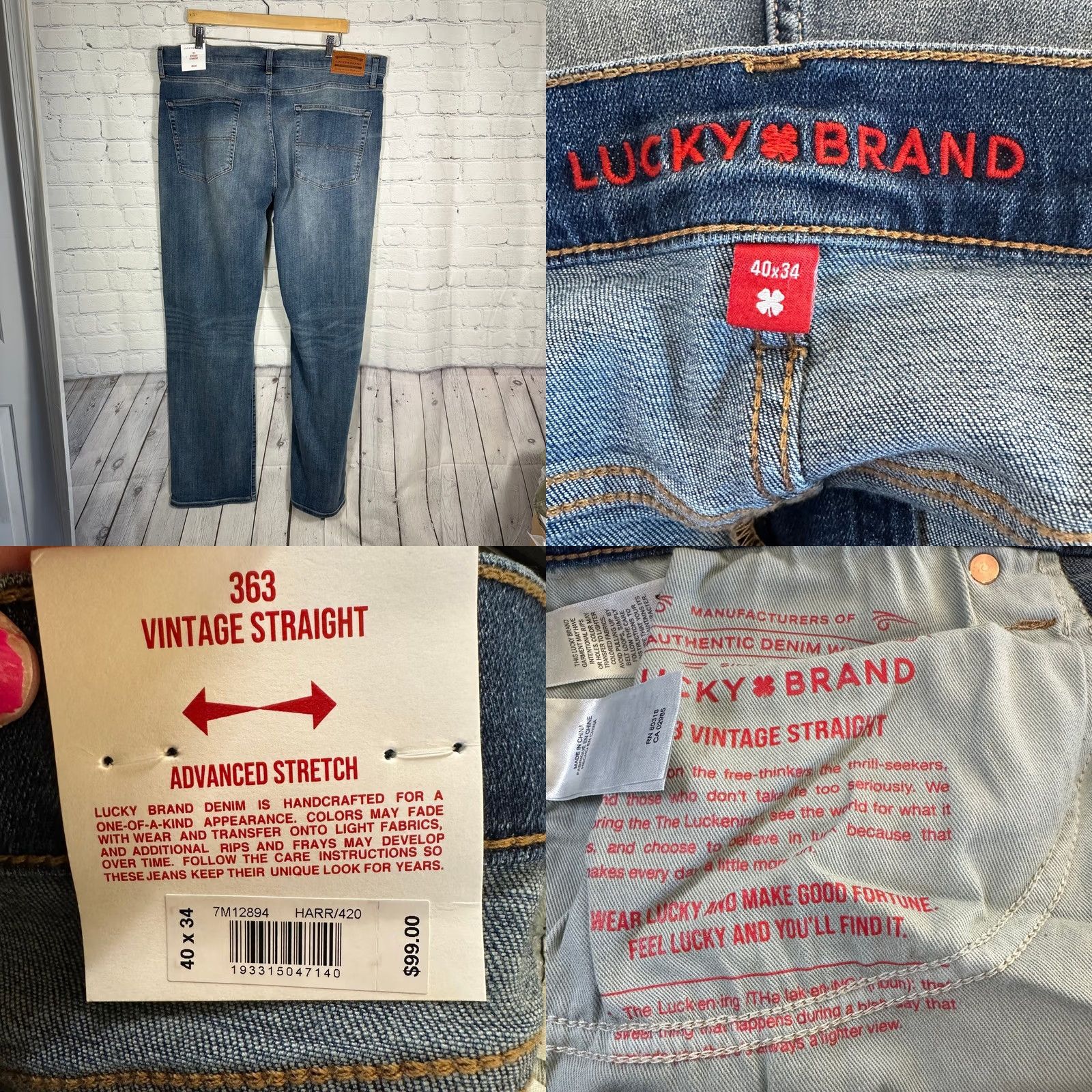 Lucky Brand Lucky Brand 363 Vintage Straight Jeans Mens 40x34 Blue CoolMax Denim New Size US 36 / EU 52 - 8 Thumbnail