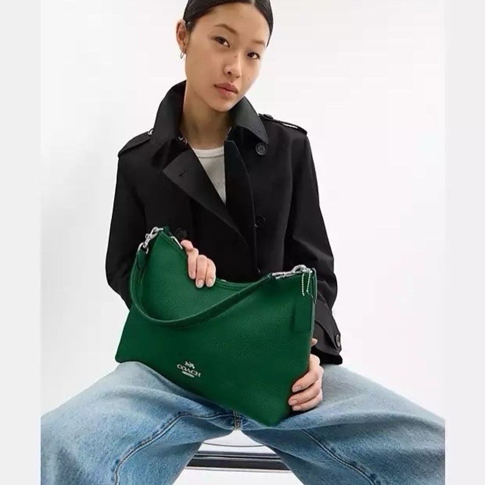 Coach NWT COACH CR148 Laurel Shoulder Bag Soft Leather SV/SHAMROCK Size ONE SIZE - 11 Thumbnail