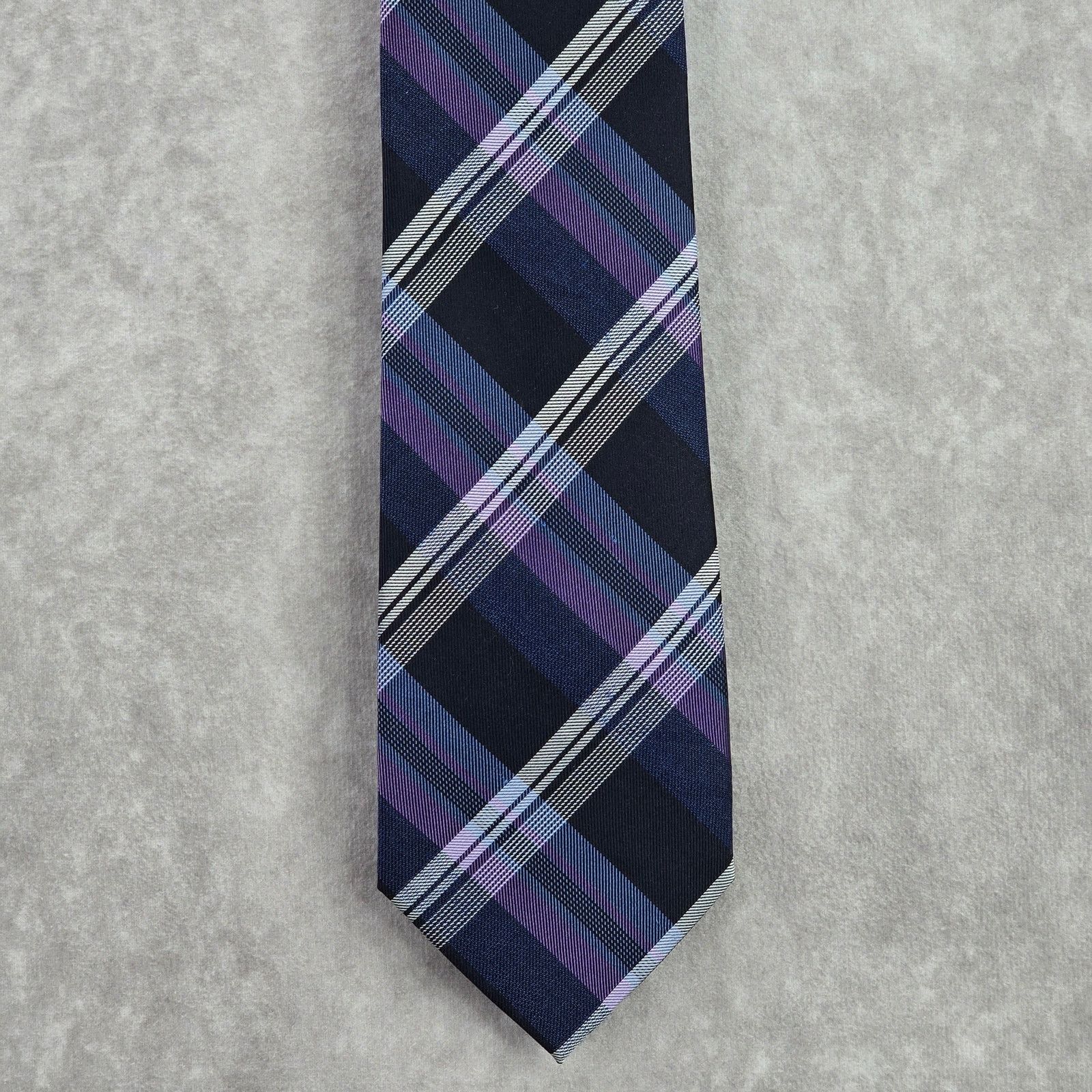 Stafford Stafford Blue Purple Plaid Tartan Silk Linen Neck Tie Men's Size 32 - 1 Thumbnail