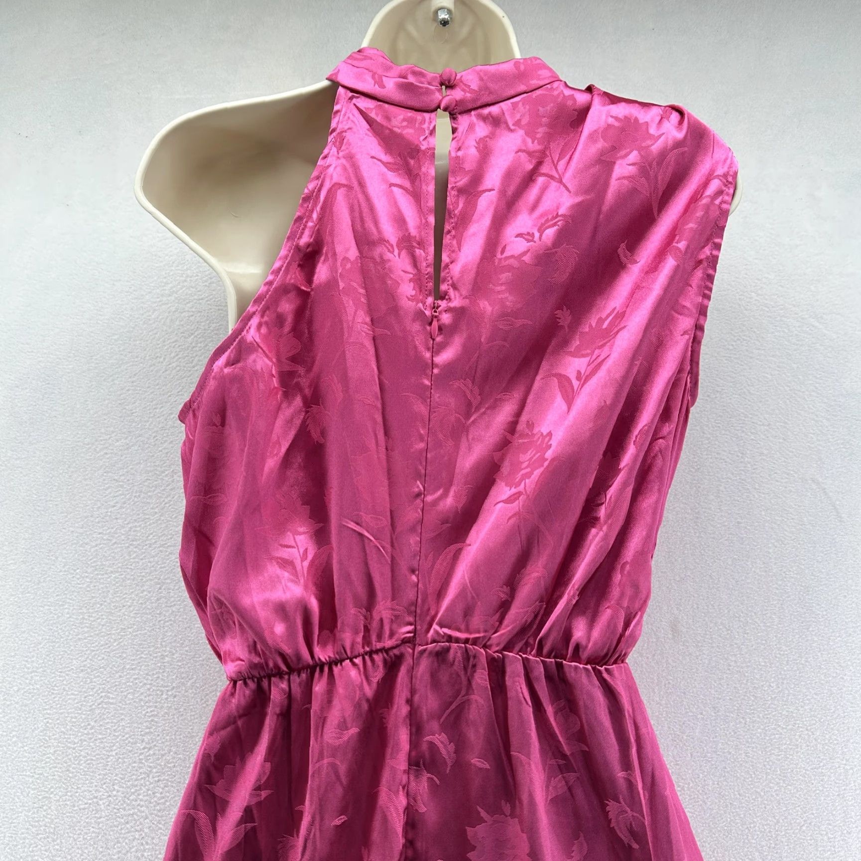 Vintage Hello Molly Dress Womens 6 Pink Floral Satin Halter Fit & Flare Mini Party Dress Size M / US 6-8 / IT 42-44 - 6 Thumbnail