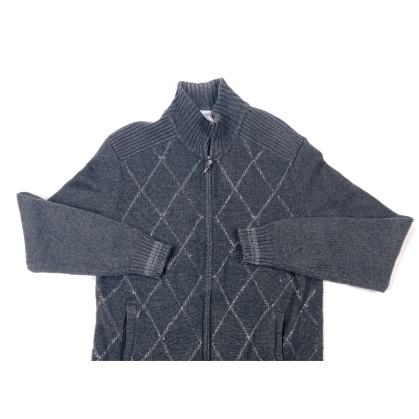 Calvin Klein VINTAGE Calvin Klein Cardigan Shirt Adult Medium Gray Diamond Knit Zip Fleece 90s Mens Size US M / EU 48-50 / 2 - 3 Thumbnail