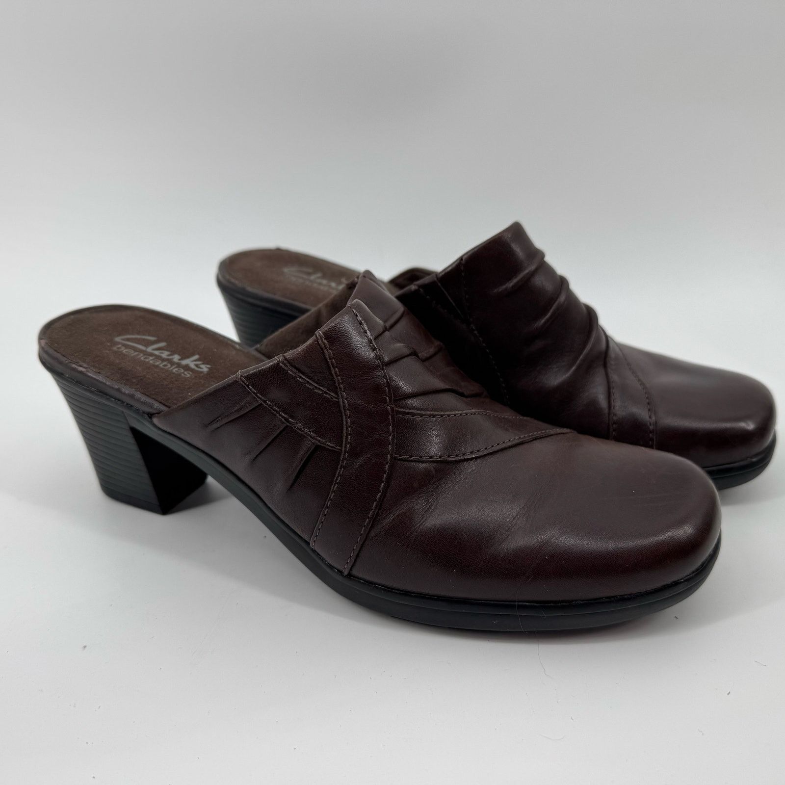 Clarks Clarks Bendables Brown Leather Mule Heels 7M Size US 7 / IT 37 - 2 Thumbnail