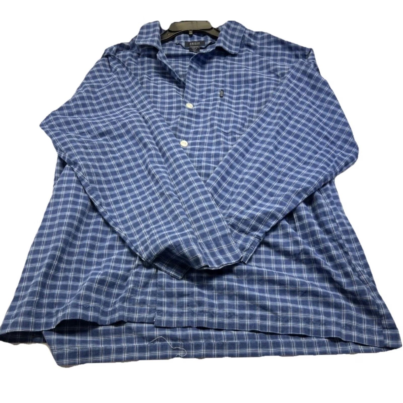 Izod IZOD Men's Pajama Set XL Blue Plaid Button Front Top Lounge Pants Sleepwear Size US XL / EU 56 / 4 - 6 Thumbnail