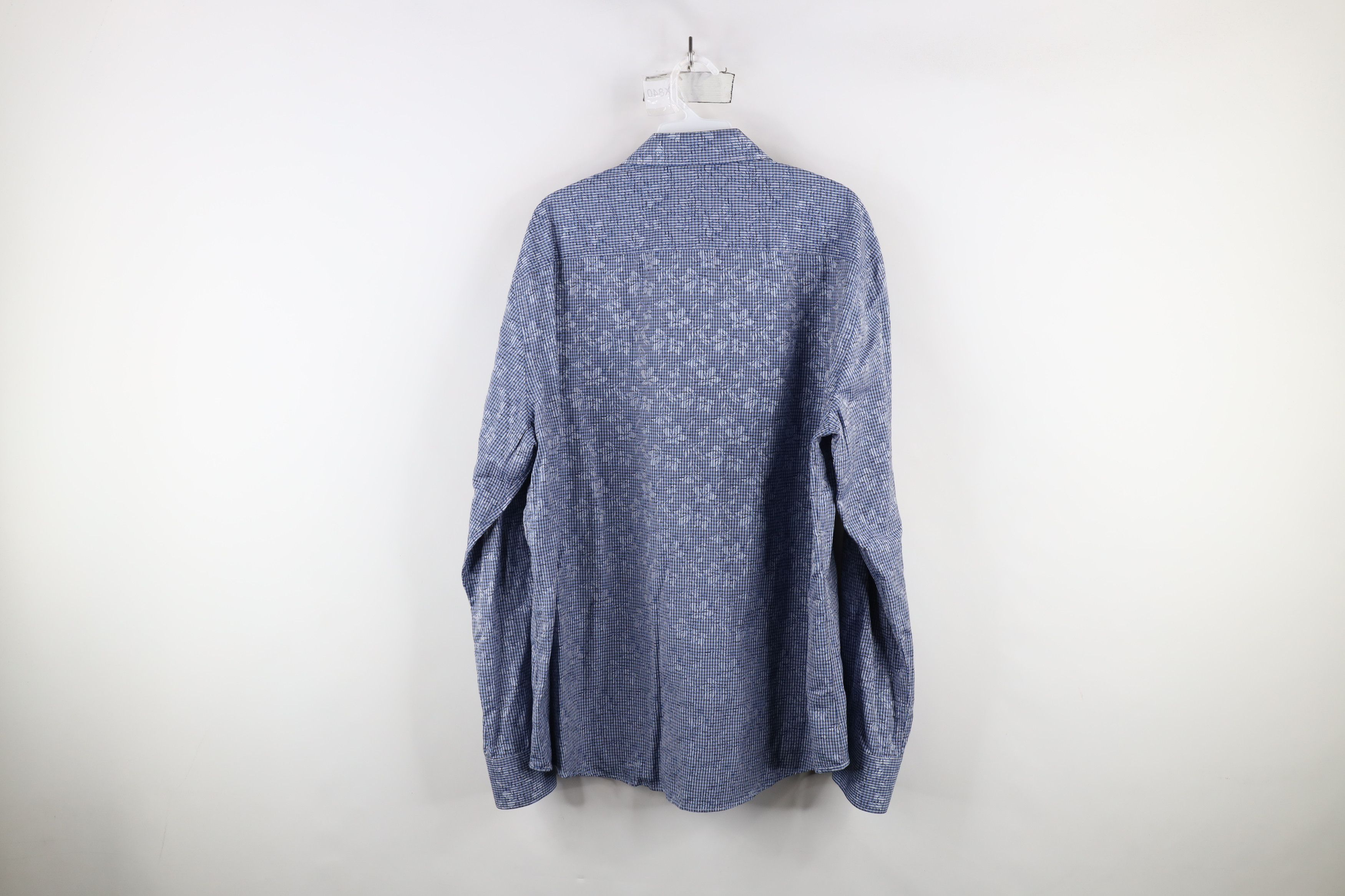 Vintage Bugatchi Uomo Fit Striped Flower Collared Button Shirt Blue Size US XL / EU 56 / 4 - 11 Thumbnail