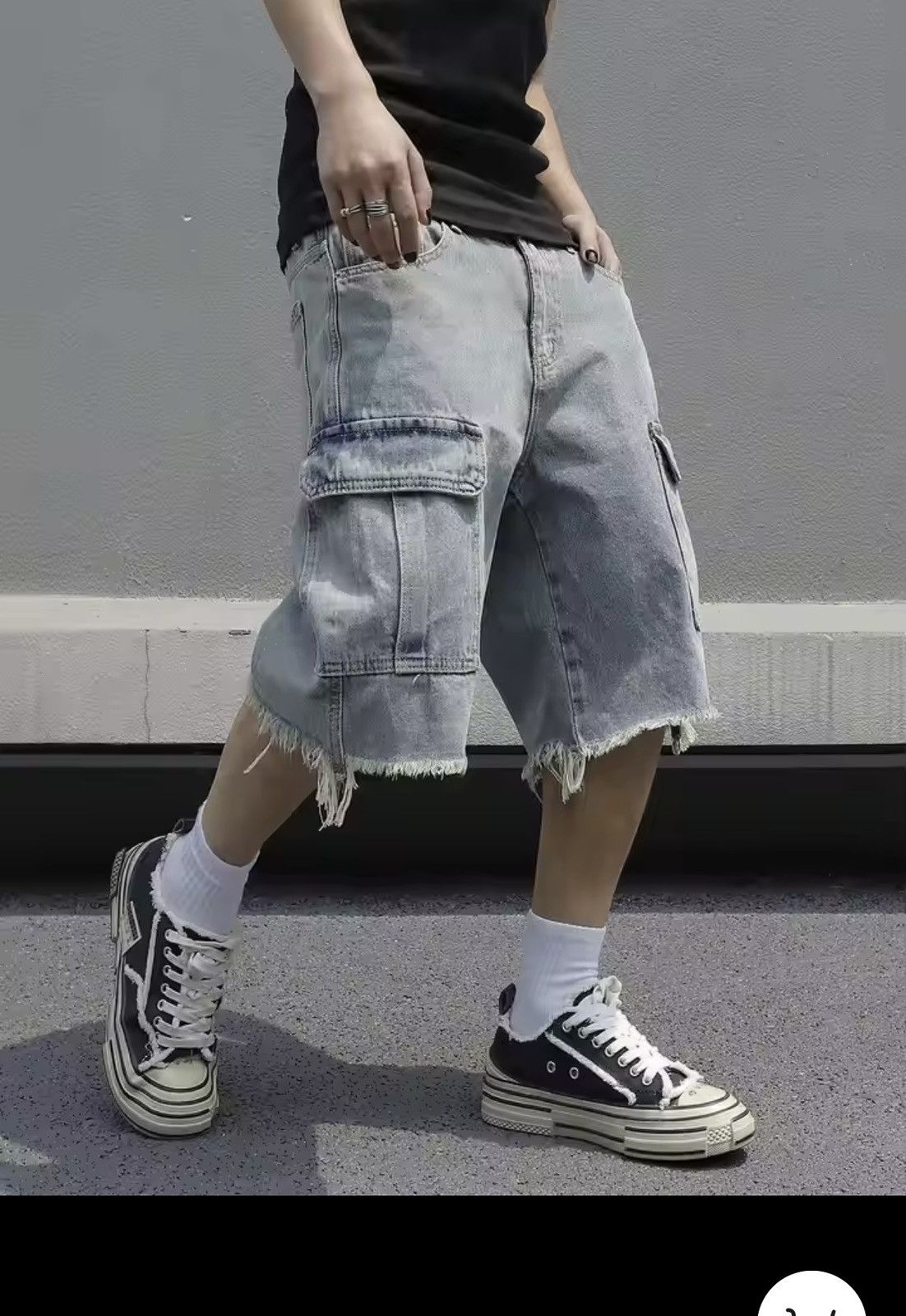 Denime × Jean Loose Casual Elastic Waist Large Pocket Cargo Jeans Shorts Size US 34 / EU 50 - 3 Thumbnail