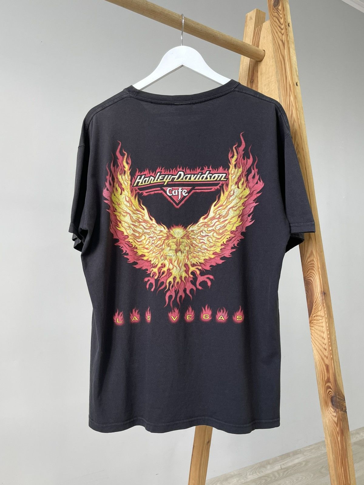 Harley Davidson Vintage 90s Harley Davidson Cafe Las Vegas Eagle Flames Tee Size US L / EU 52-54 / 3 - 1 Thumbnail