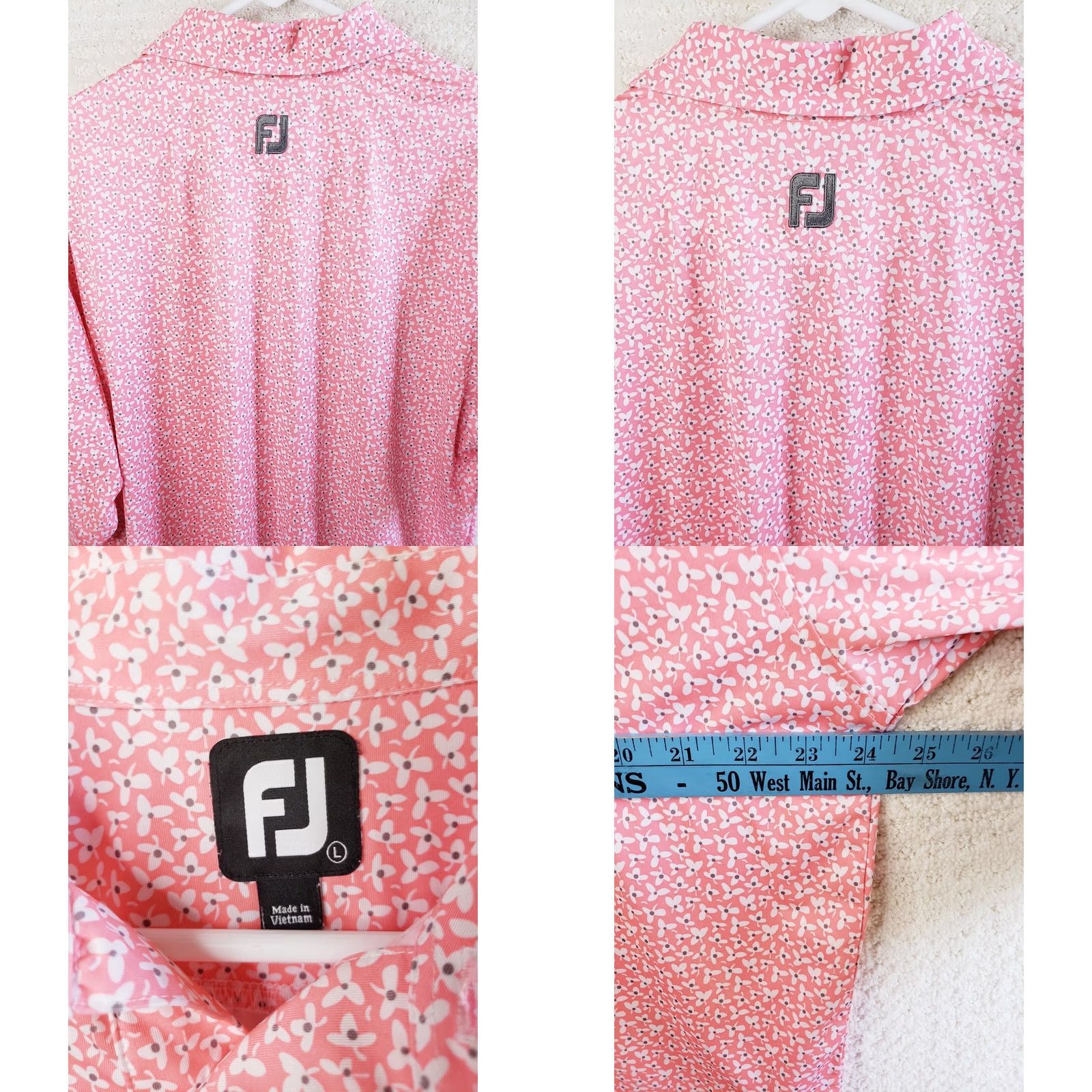 Footjoy FootJoy Polo Shirt Pink Floral All Over Men L Short Sleeve Golf Casual Logo 88% Polyester 12% Spandex Size US L / EU 52-54 / 3 - 8 Thumbnail