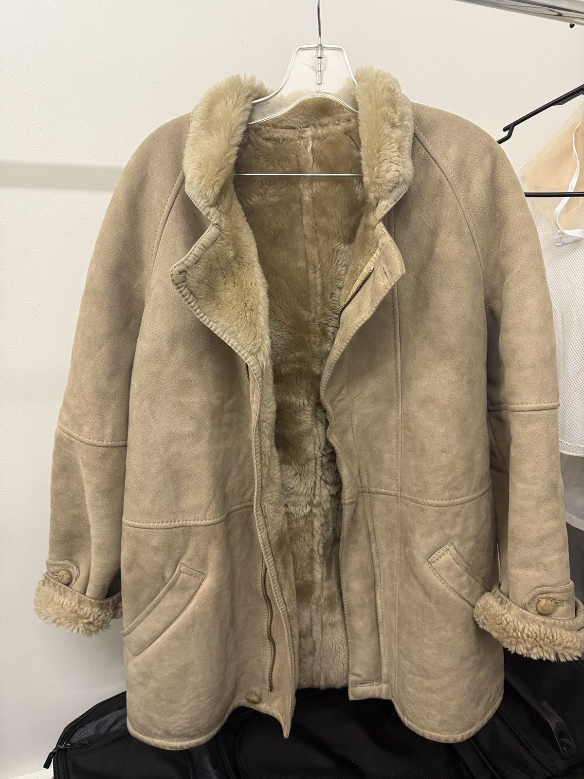 Vintage Vintage Suede/Shearling beige bomber coat Size L / US 10 / IT 46 - 3 Thumbnail