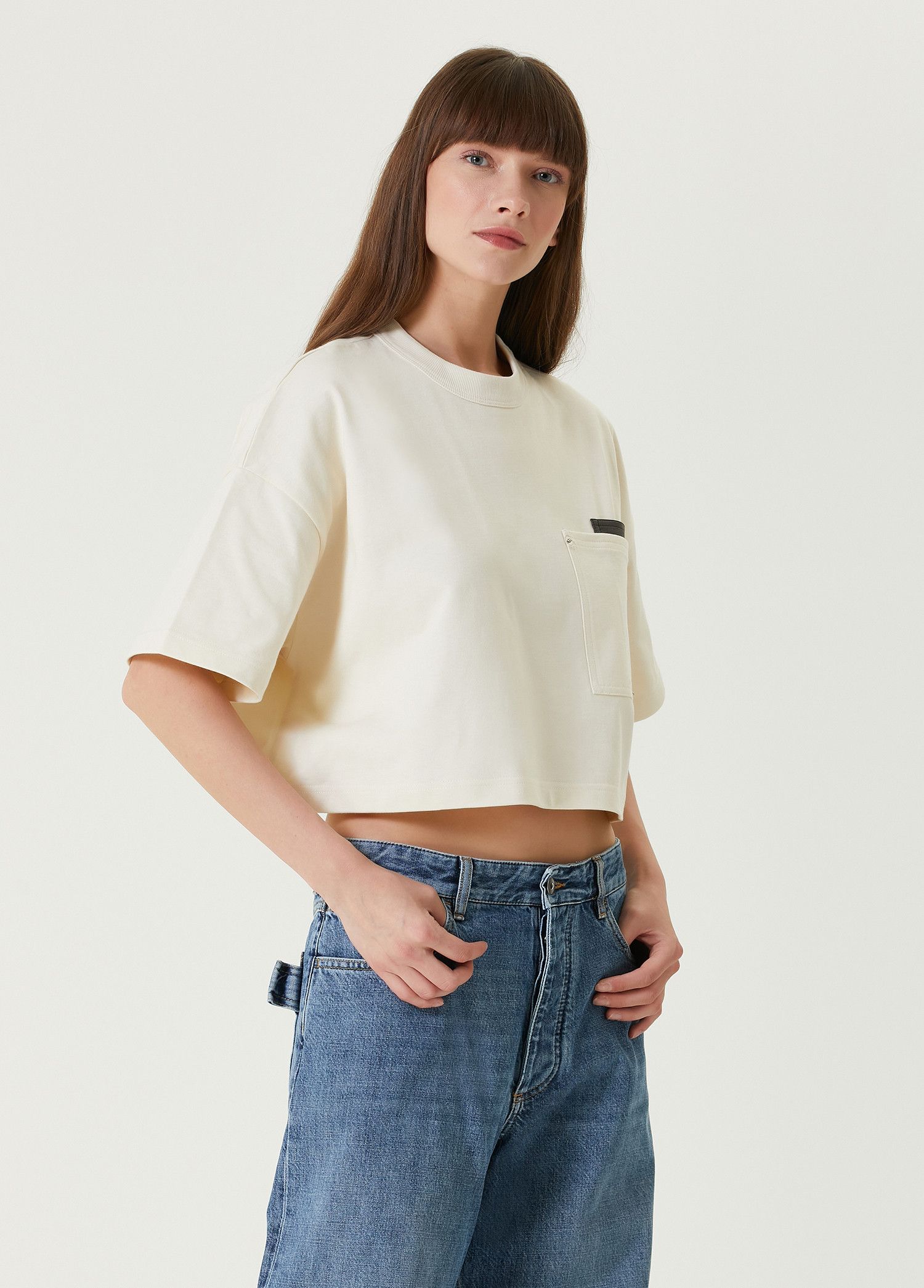 Bottega Veneta BOTTEGA VENETA cream Japanese jersey oversize crop t-shirt q Size L / US 10 / IT 46 - 1 Thumbnail
