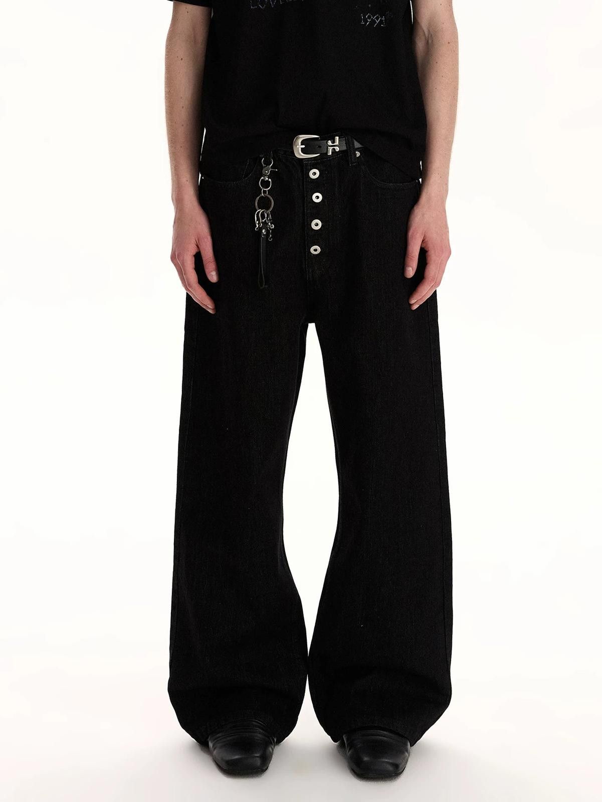 Jean Black 5-Button Wide-Leg Raw Button-Fly Denim Jeans Size US 30 / EU 46 - 3 Thumbnail