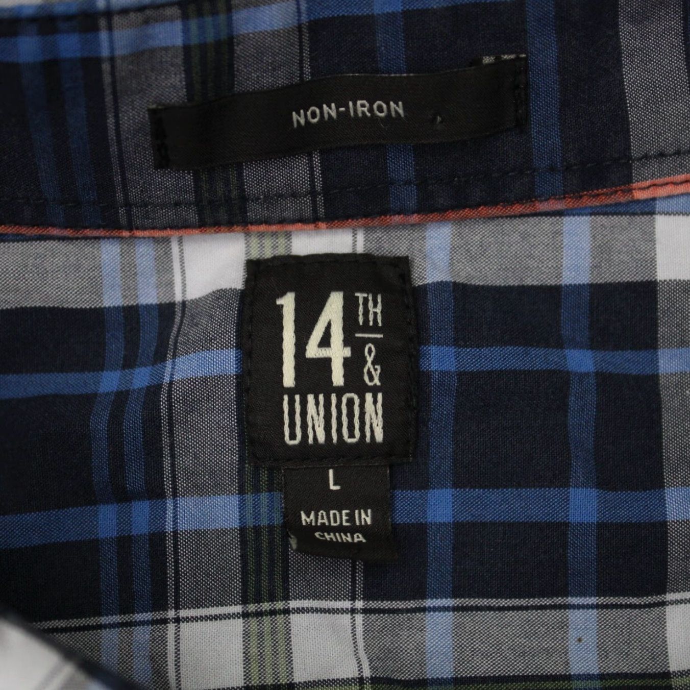 Vintage 14th & Union Shirt Men Large Blue Plaid Non Iron Short Sleeve Cotton Button Down Size US L / EU 52-54 / 3 - 7 Thumbnail