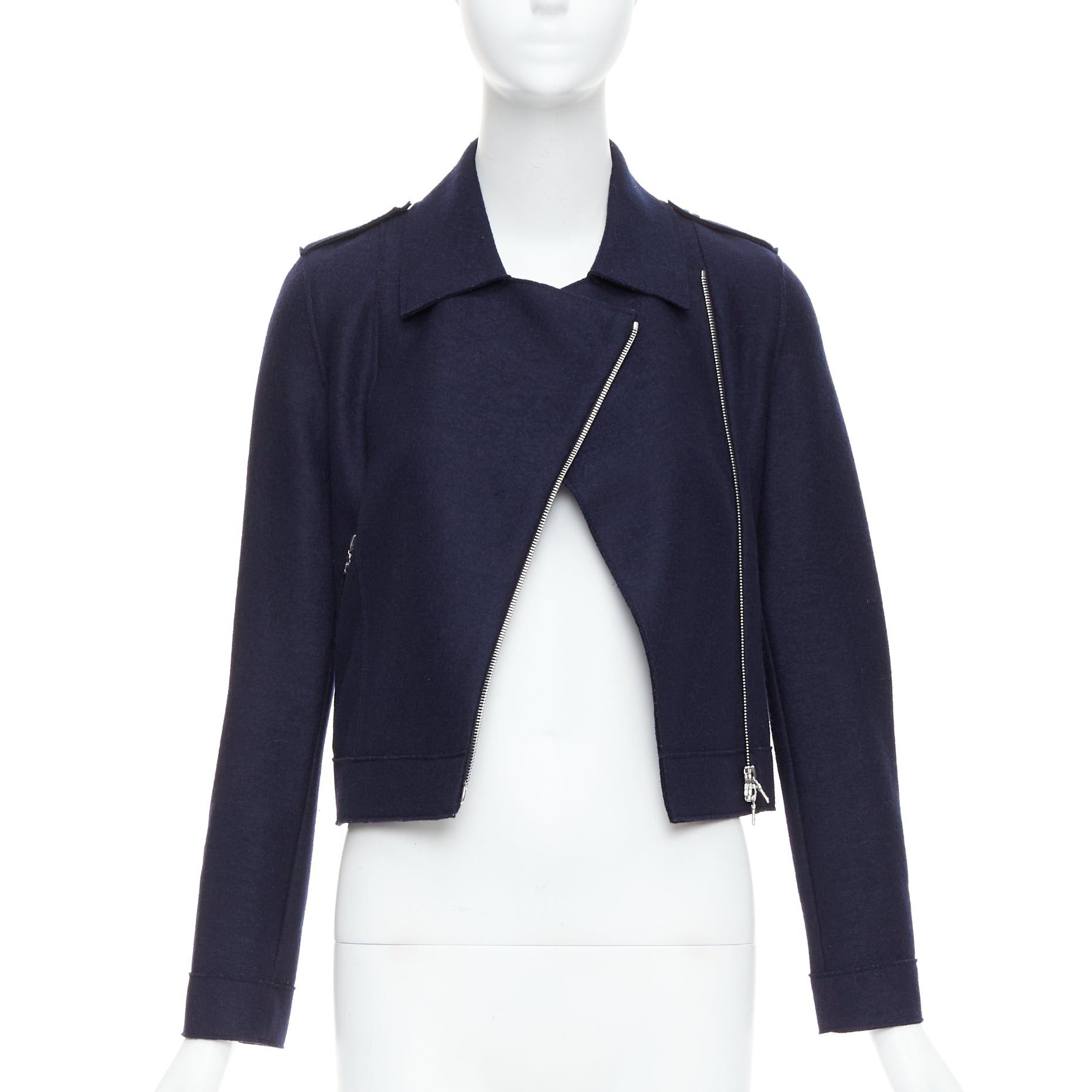 Harris Wharf London HARRIS WHARF LONDON navy virgin wool cropped biker jacket IT38 XS Size XS / US 0-2 / IT 36-38 - 1 Thumbnail
