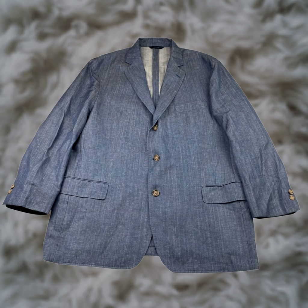 Brooks Brothers Brooks Brothers Blazer Men's Regent Fit Chambray Wool/Linen 3-Button Blue 46R Regular Jacket Jacket Blazer Notch Lapel Vintage No Mens Size 46R - 1 Thumbnail