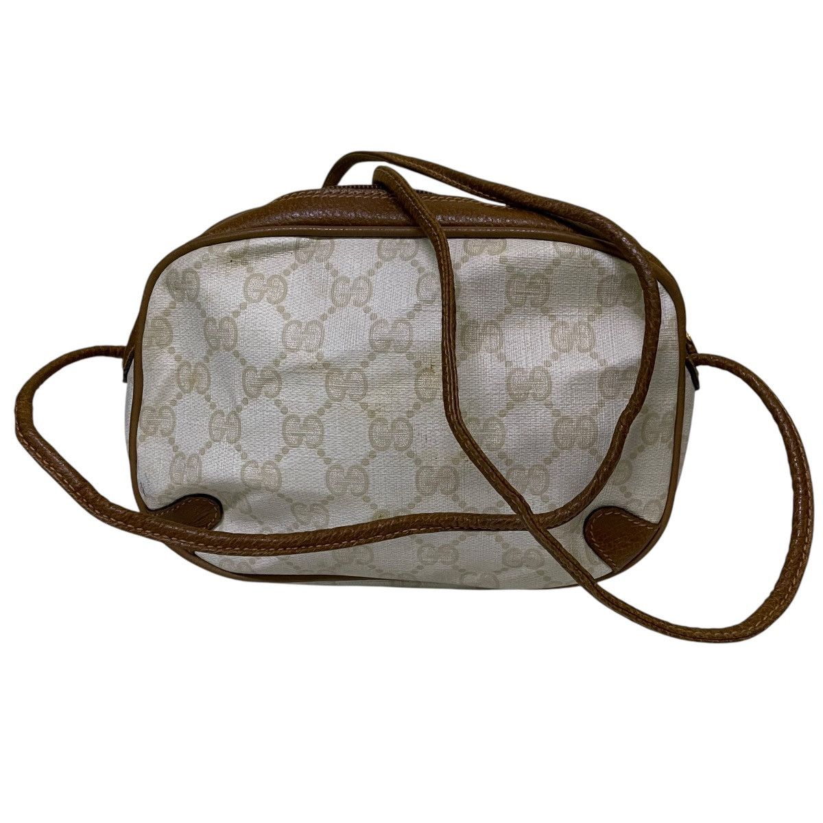 Gucci Vintage 80s GUCCI Monogram White and Tan Round Crossbody Bag Size ONE SIZE - 4 Thumbnail