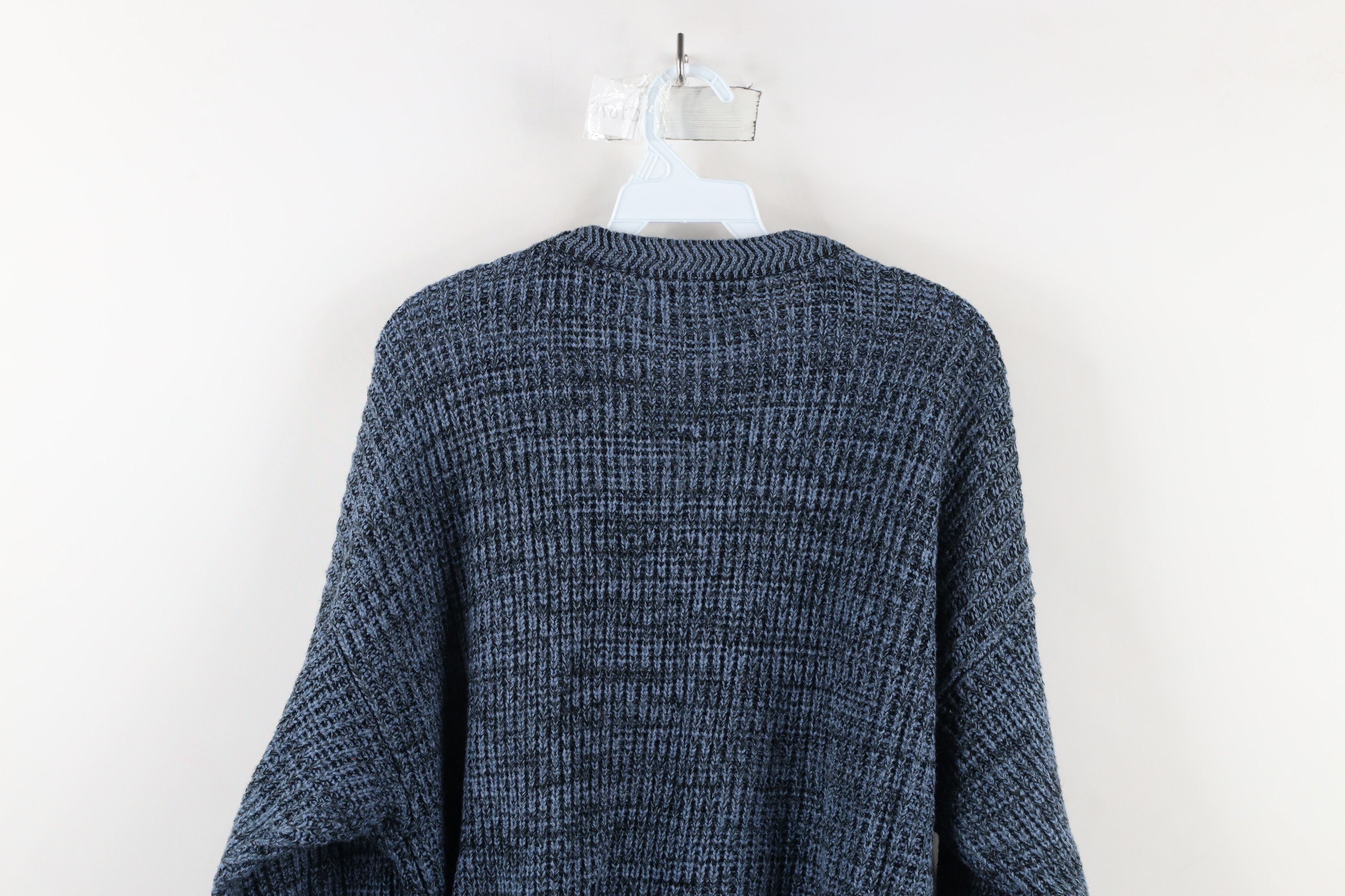 Vintage Vintage 90s Streetwear Blank Chunky Ribbed Knit Sweater Blue Size US L / EU 52-54 / 3 - 6 Thumbnail