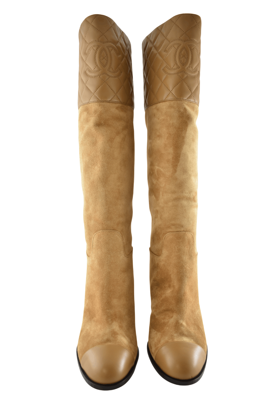 Chanel Chanel 23B Beige Quilted CC Logo Knee High Heel Boots 39 Size US 9 / IT 39 - 6 Thumbnail