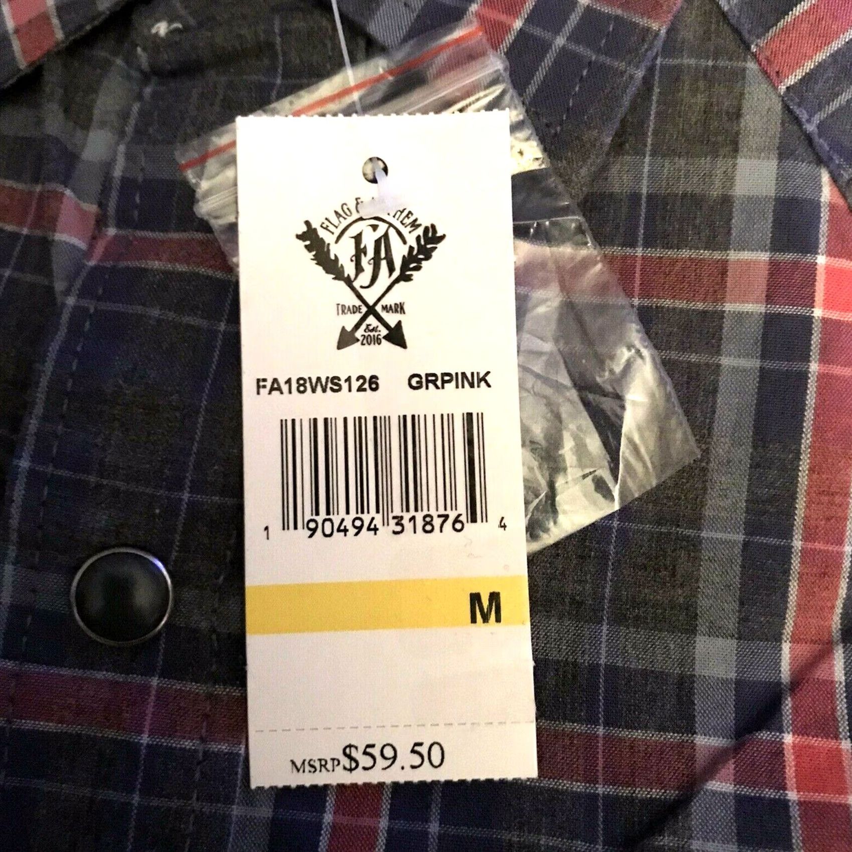 Flag & Anthem Flag & Anthem Shirt Mens M Pearl Snap Long Sleeve Western Gray Plaid Cotton Button-Up N/A Size US M / EU 48-50 / 2 - 4 Thumbnail