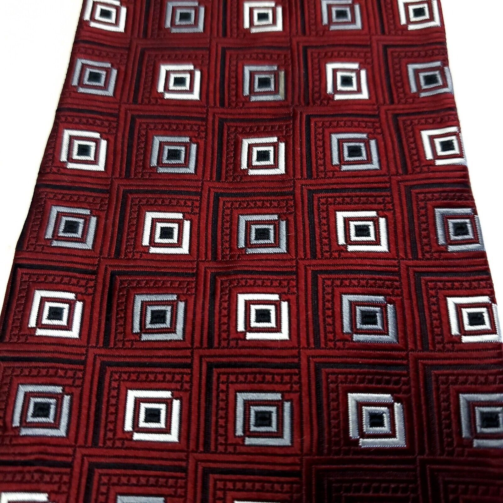 Stafford Stafford Red Geometric Woven Wide Silk Tie Size ONE SIZE - 2 Thumbnail