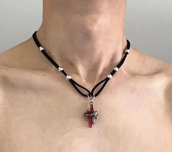 Jewelry Gothic Red Cross Pendant Necklace Size ONE SIZE - 3 Thumbnail